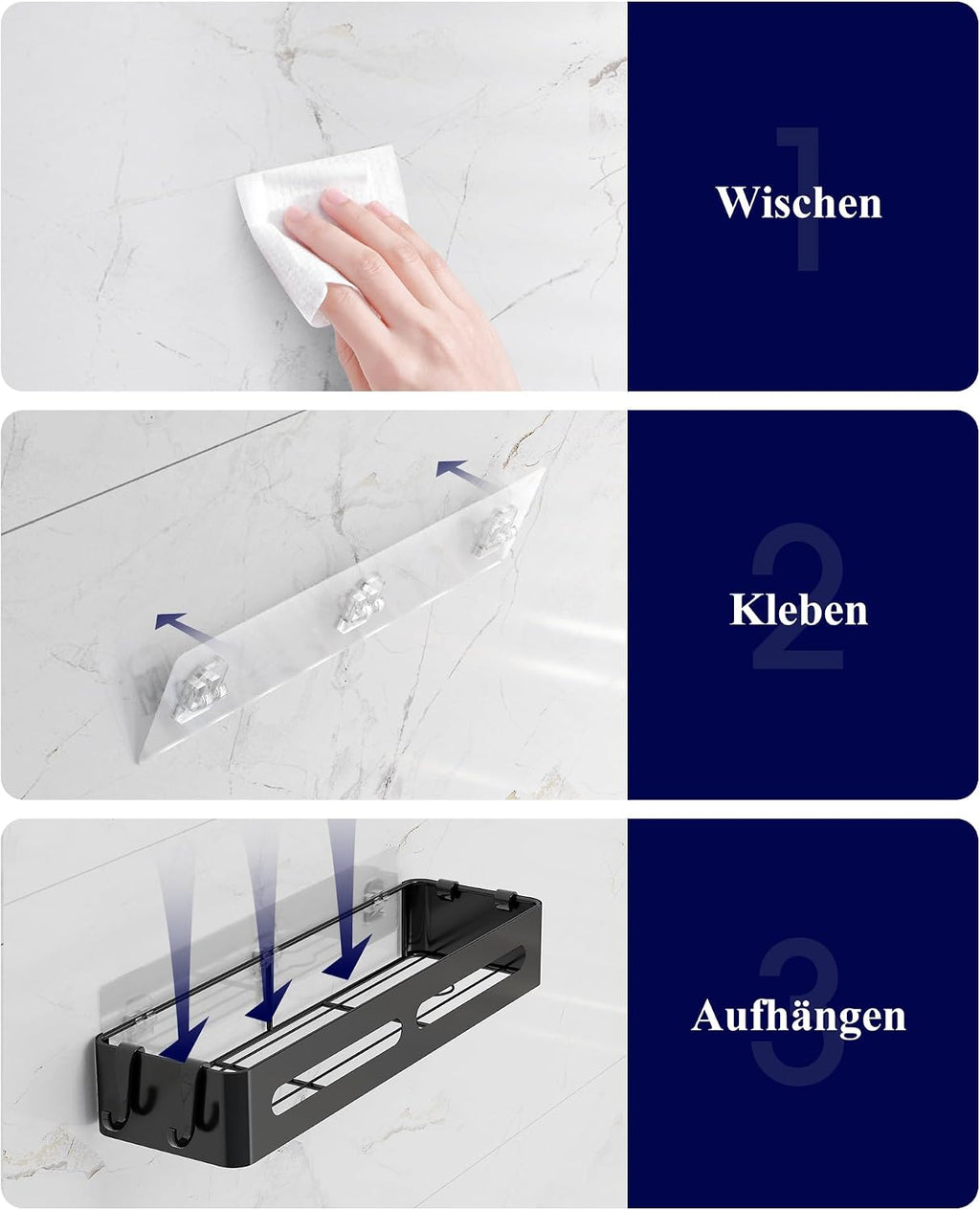 Duschregal ohne Bohren Wandregal Bad 2er Pack Schwarz Ablage