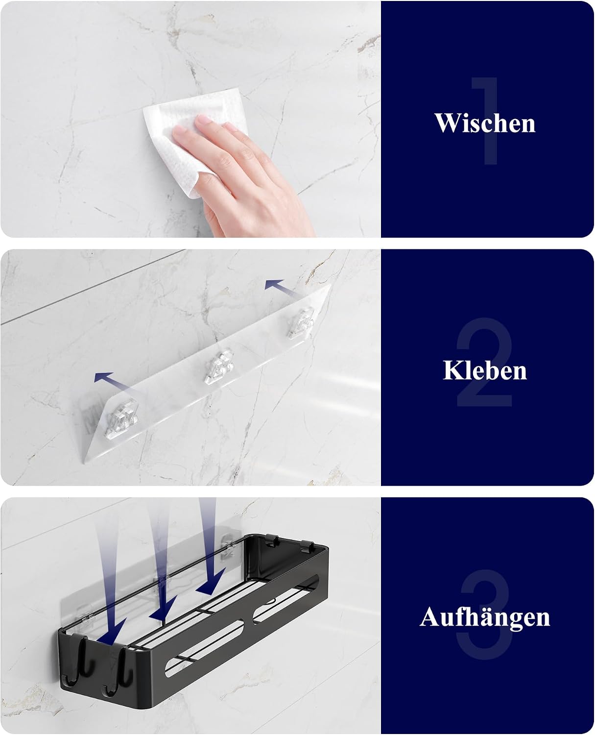 Duschregal ohne Bohren Wandregal Bad 2er Pack Schwarz Ablage