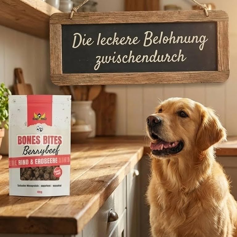 Bones Bites Berry’Beef Hundeleckerlis 80% Rind 8% Erdbeere getreidefrei