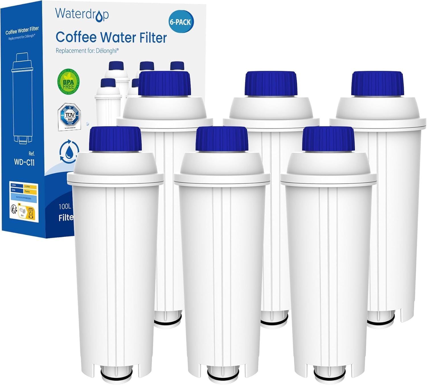 Waterdrop 6x Filterkartusche kompatibel mit De'Longhi DLSC002 Magnifica