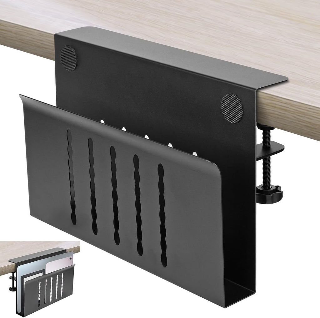 Laptophalter zum Einhaengen unter Tisch Stahl schwarz Schreibtisch Organizer