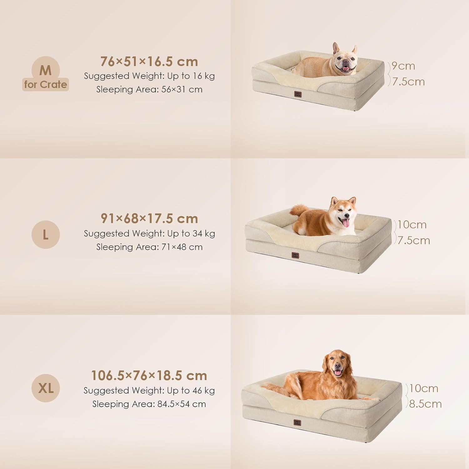 Orthopaedisches Hundebett 91×68×17,5 cm Memory Foam waschbar 16,5cm-19cm