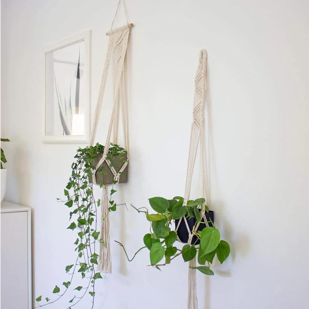 Makramee Blumenampel 4er Set Baumwollseil Haengeampel mit Haken Creme