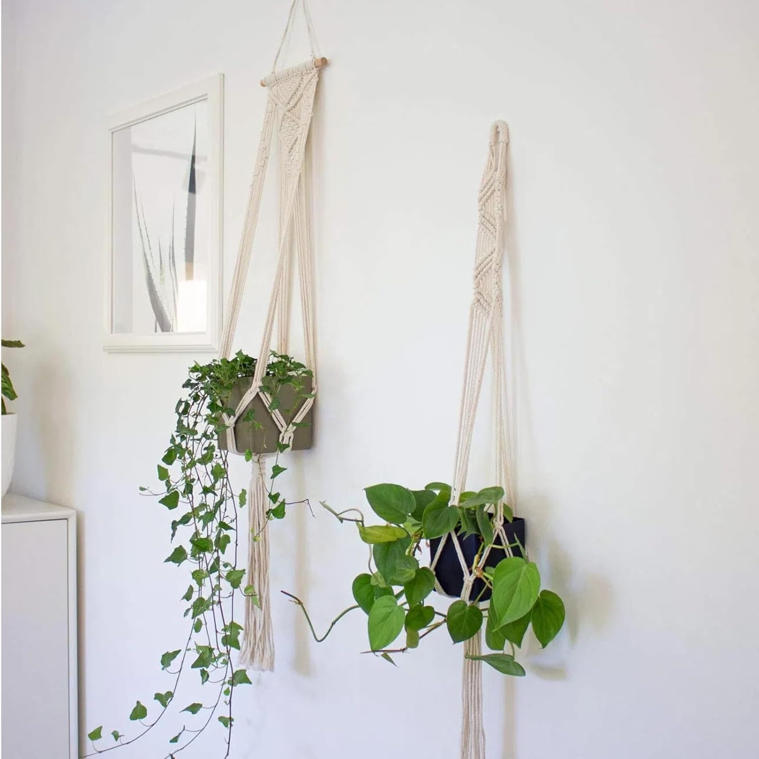 Makramee Blumenampel 4er Set Baumwollseil Haengeampel mit Haken Creme