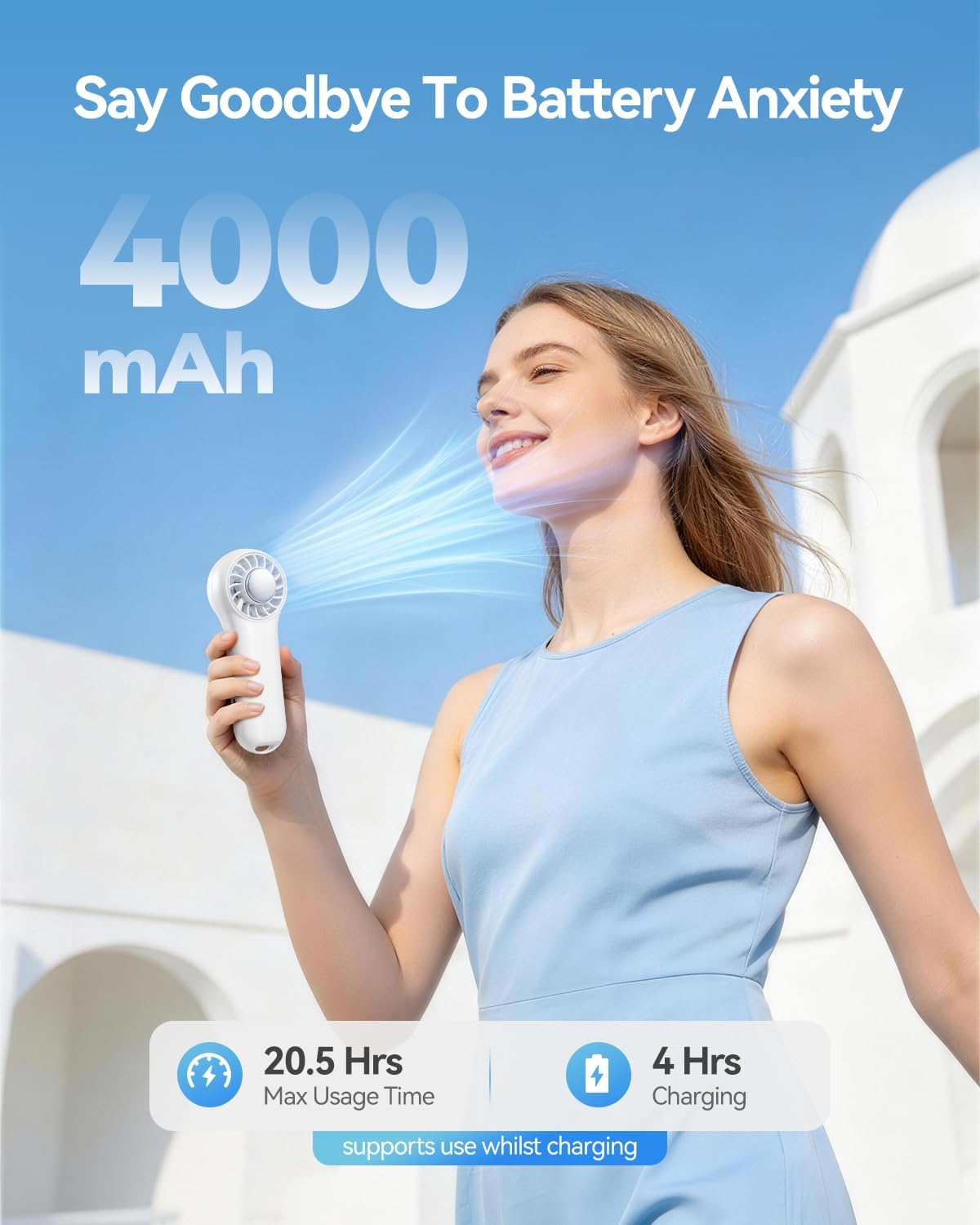 Handventilator mit Kuehlfunktion 20000 RPM USB Akku 20.5h 4 Stufen Lila