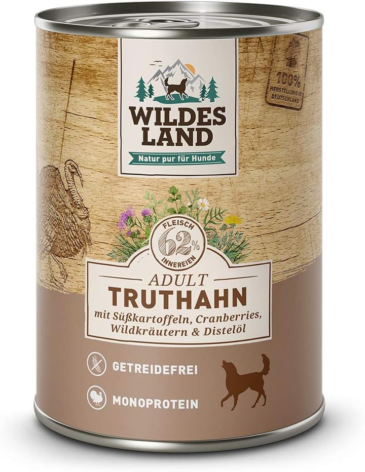 WILDES LAND Nassfutter Hund Truthahn 6x400g getreidefrei Alleinfutter
