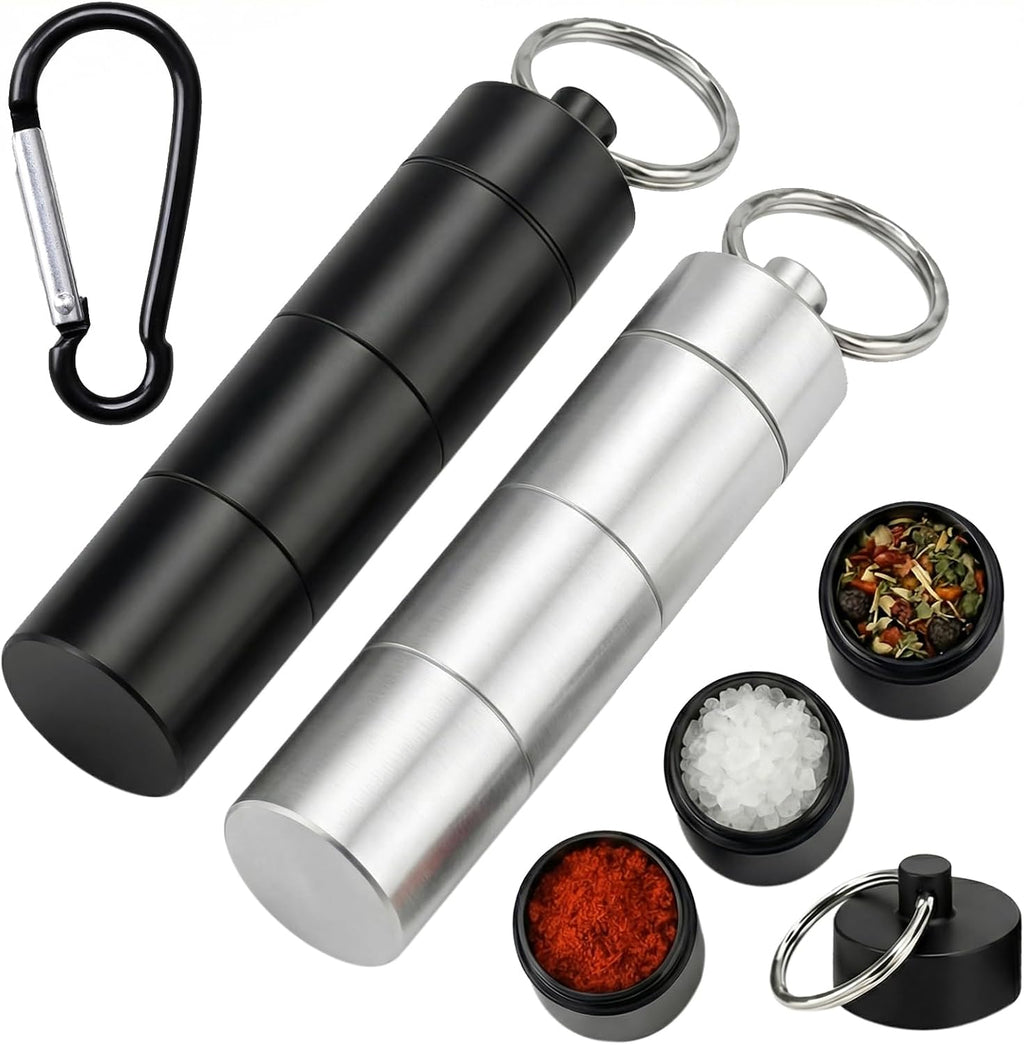 2er Set Gewuerzstreuer Aluminium 3-in-1 wasserdicht - Mini Gewuerzglaeser