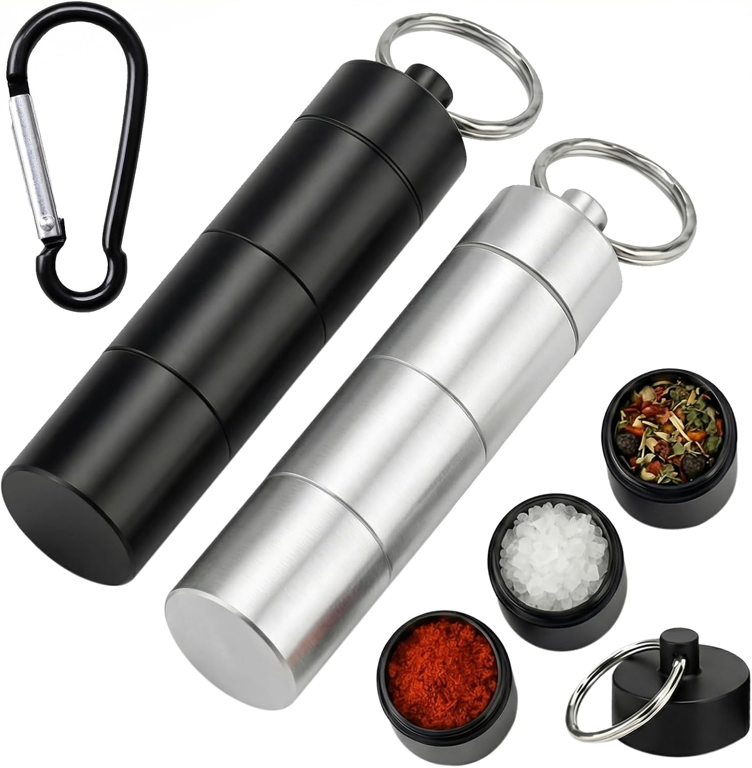2er Set Gewuerzstreuer Aluminium 3-in-1 wasserdicht - Mini Gewuerzglaeser
