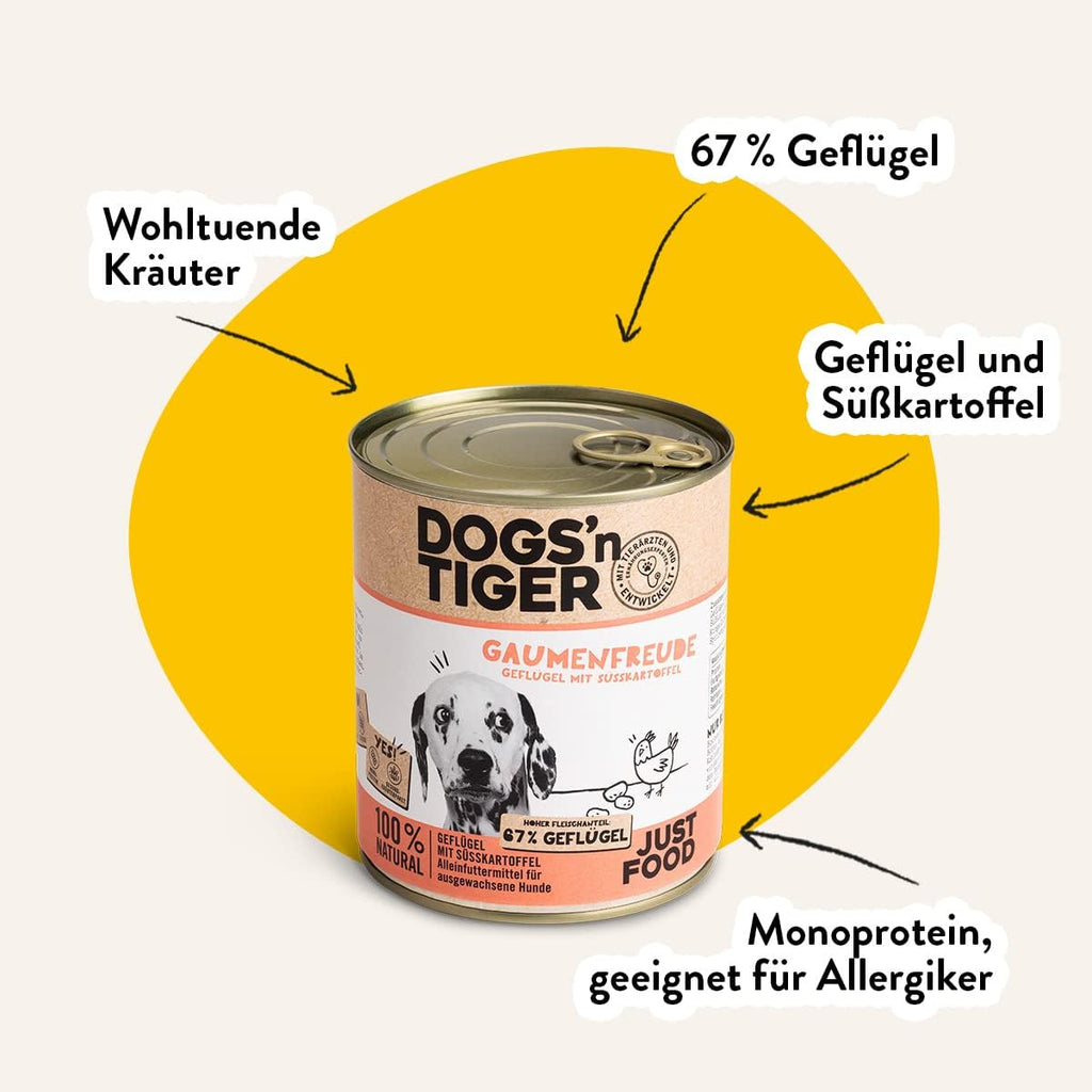 Dogs’n Tiger Adult Nassfutter Huhn 67% Fleisch 6x400g Mahlzeit versch