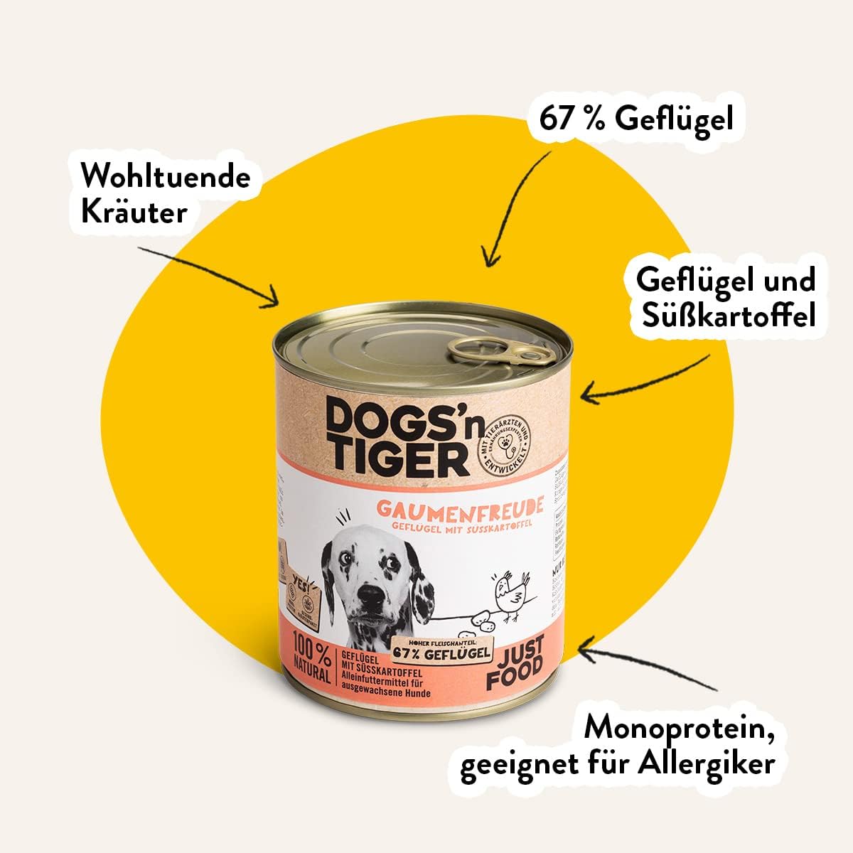 Dogs’n Tiger Adult Nassfutter Huhn 67% Fleisch 6x400g Mahlzeit versch
