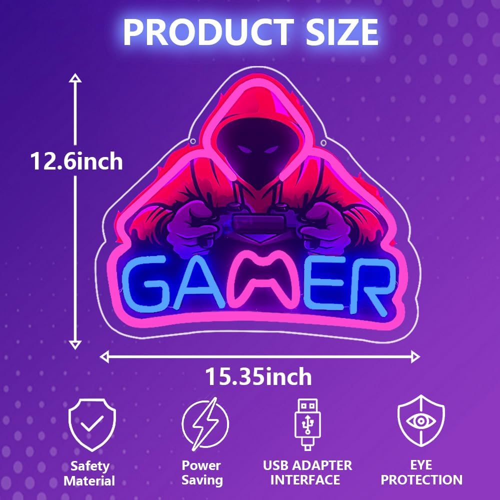 Gamingzone LED Neon Schild ‚Game Zone‘ Wanddekoration fuer Gamer Teens