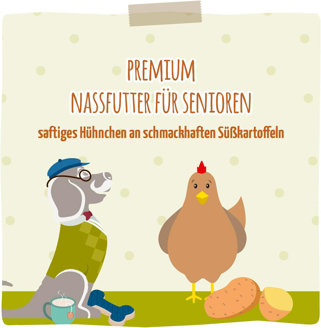 MjAMjAM Hundefutter Senior Nassfutter Huehnchen mit Suesskartoffel 6x200g