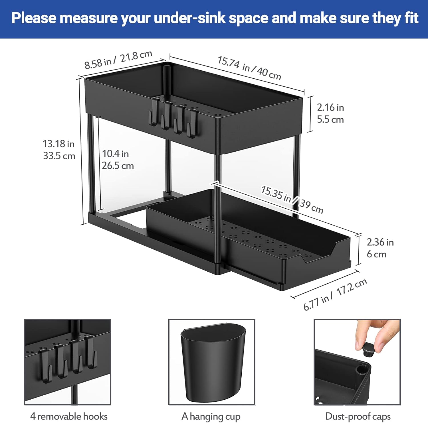 Unter Waschbecken Regal 2 Etagen Spuelschrank Organizer schwarz