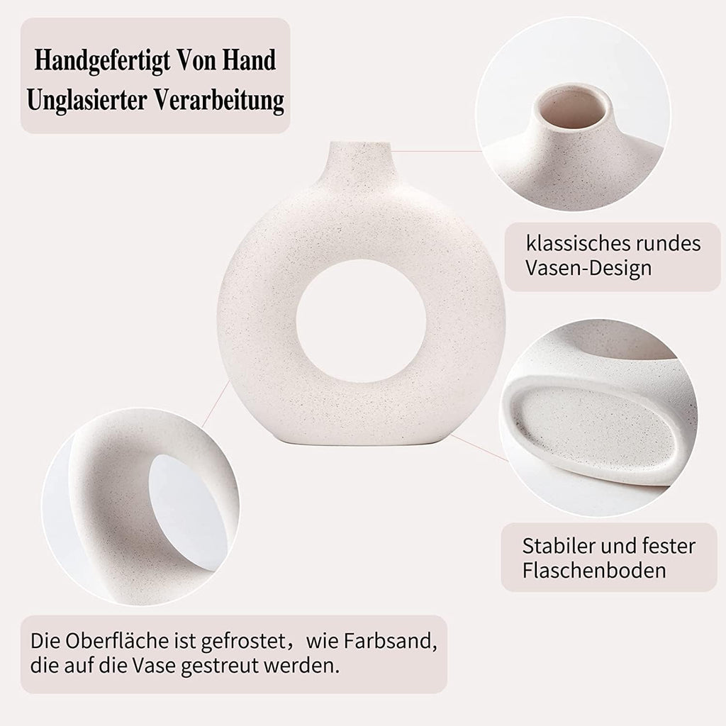 Donut Vasen 2er Set Weiss Matt Boho Nordic Deko Keramikvase