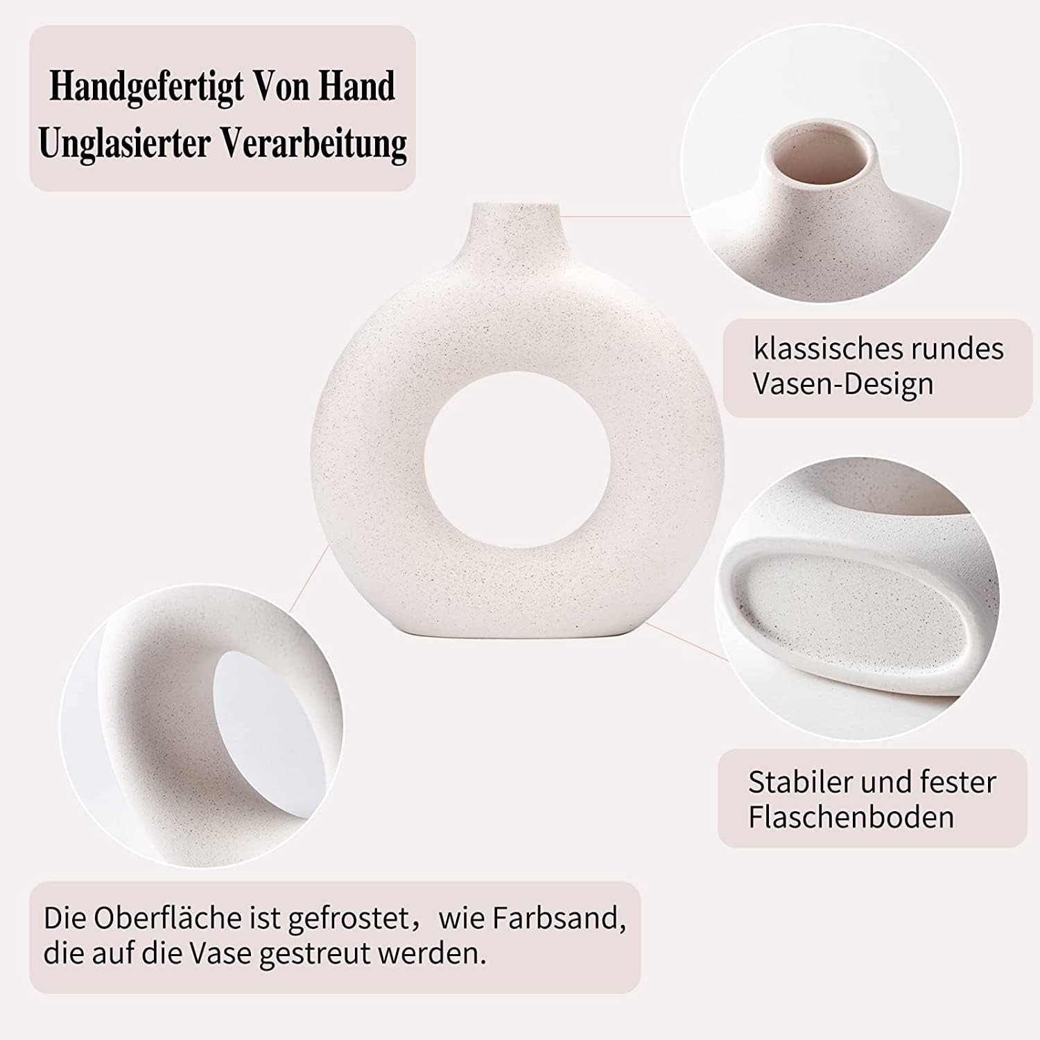 Donut Vasen 2er Set Weiss Matt Boho Nordic Deko Keramikvase