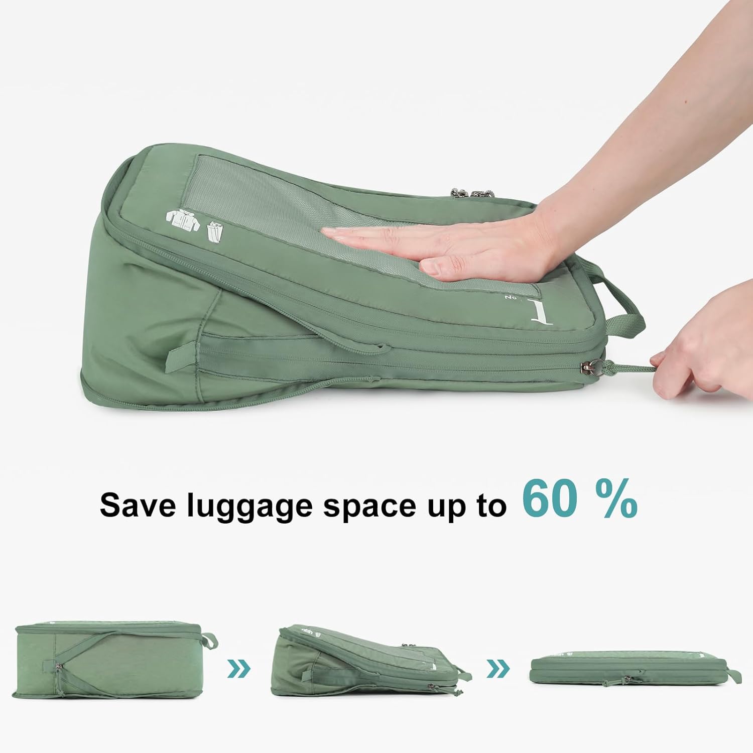 5er Set Kompressions Packing Cubes Koffer Organizer Gruen
