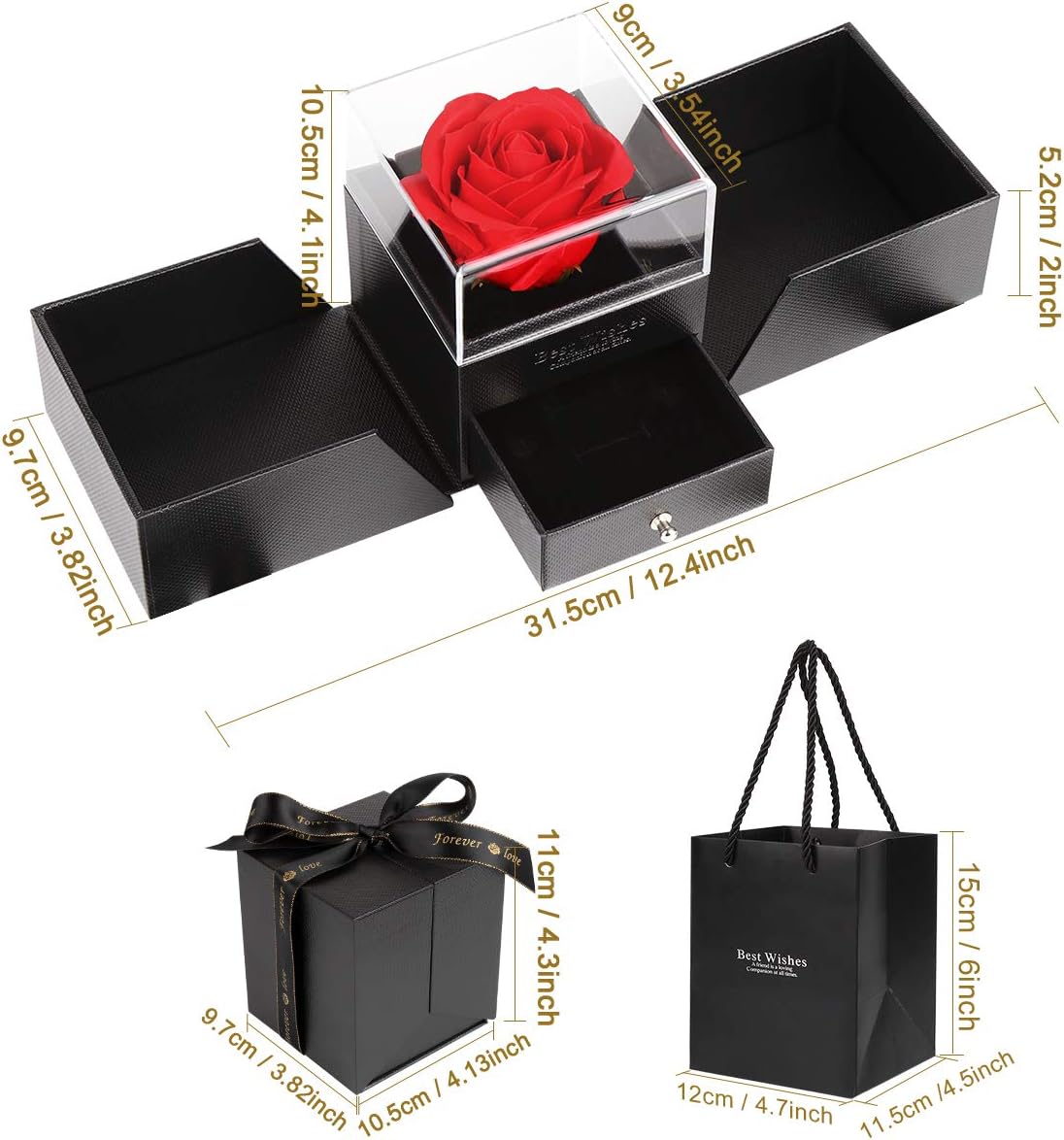 Infinity Rosenbox mit ewiger Rose Schmuckschatulle Geschenk fuer Frauen