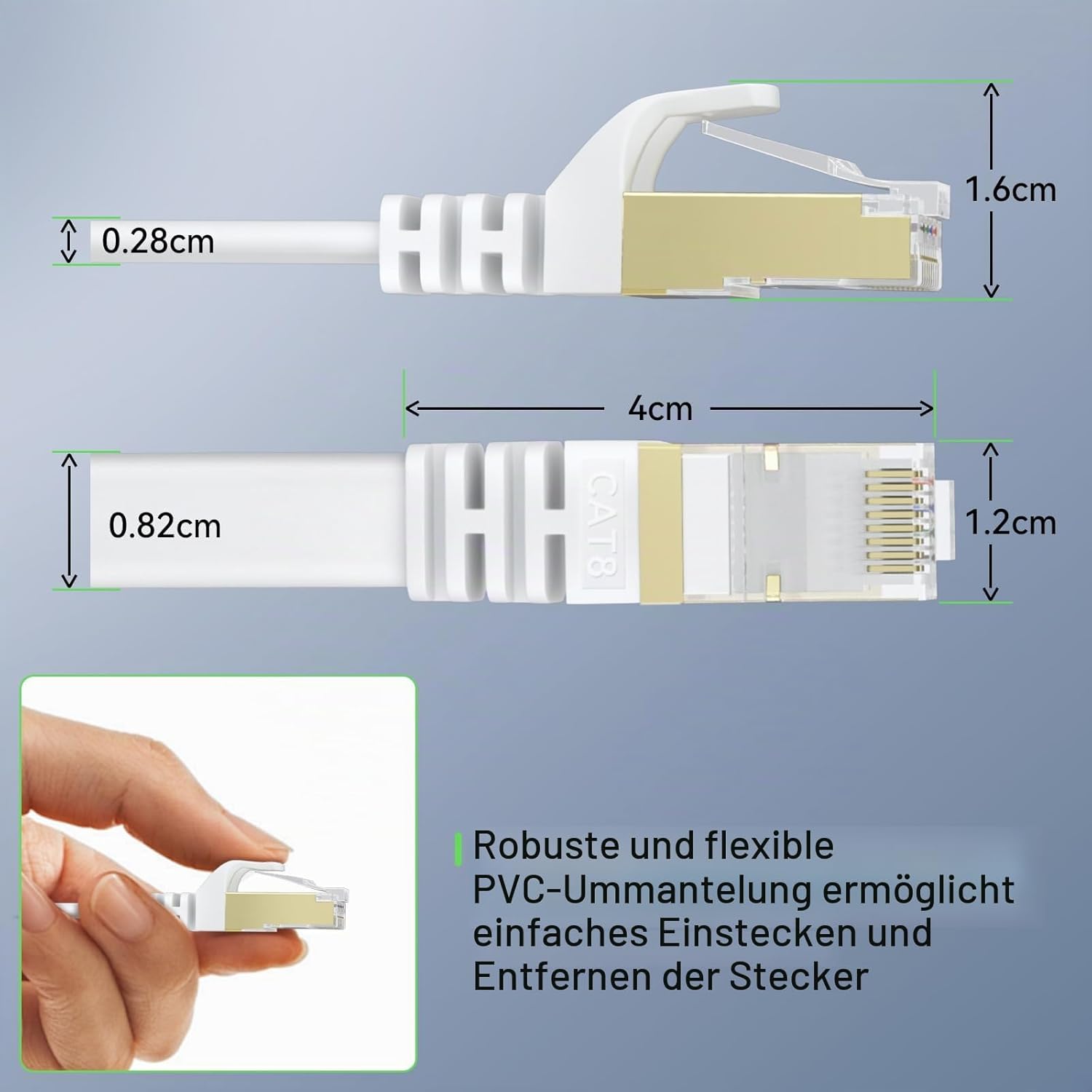 CAT8 Ethernet LAN Kabel 20m 40Gbps 2000MHz RJ45 Netzwerkkabel 0,5m-50m