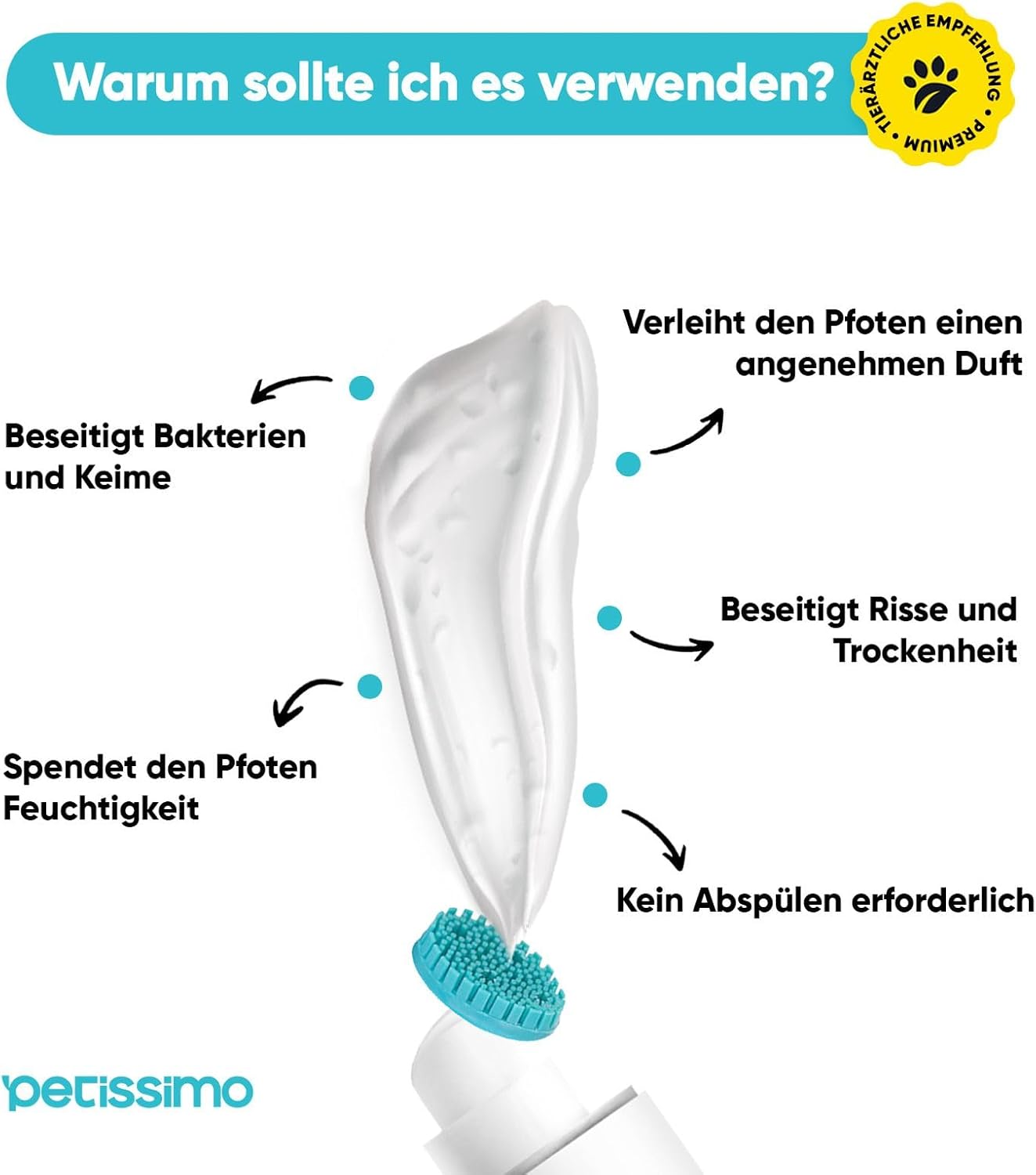 Petissimo Pfoten Reinigungsschaum fuer Hunde und Katzen wasserfrei und sanft