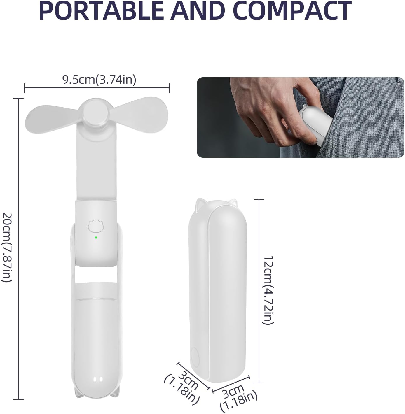 Jsdoin Mini Handventilator wiederaufladbar faltbar USB 3 Geschwindigkeiten