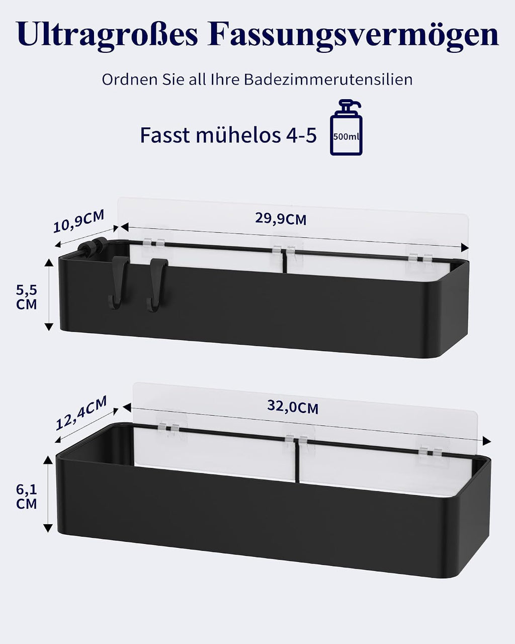 2er Set Duschablage Schwarz ohne Bohren Duschregal Bad Organizer rostfrei