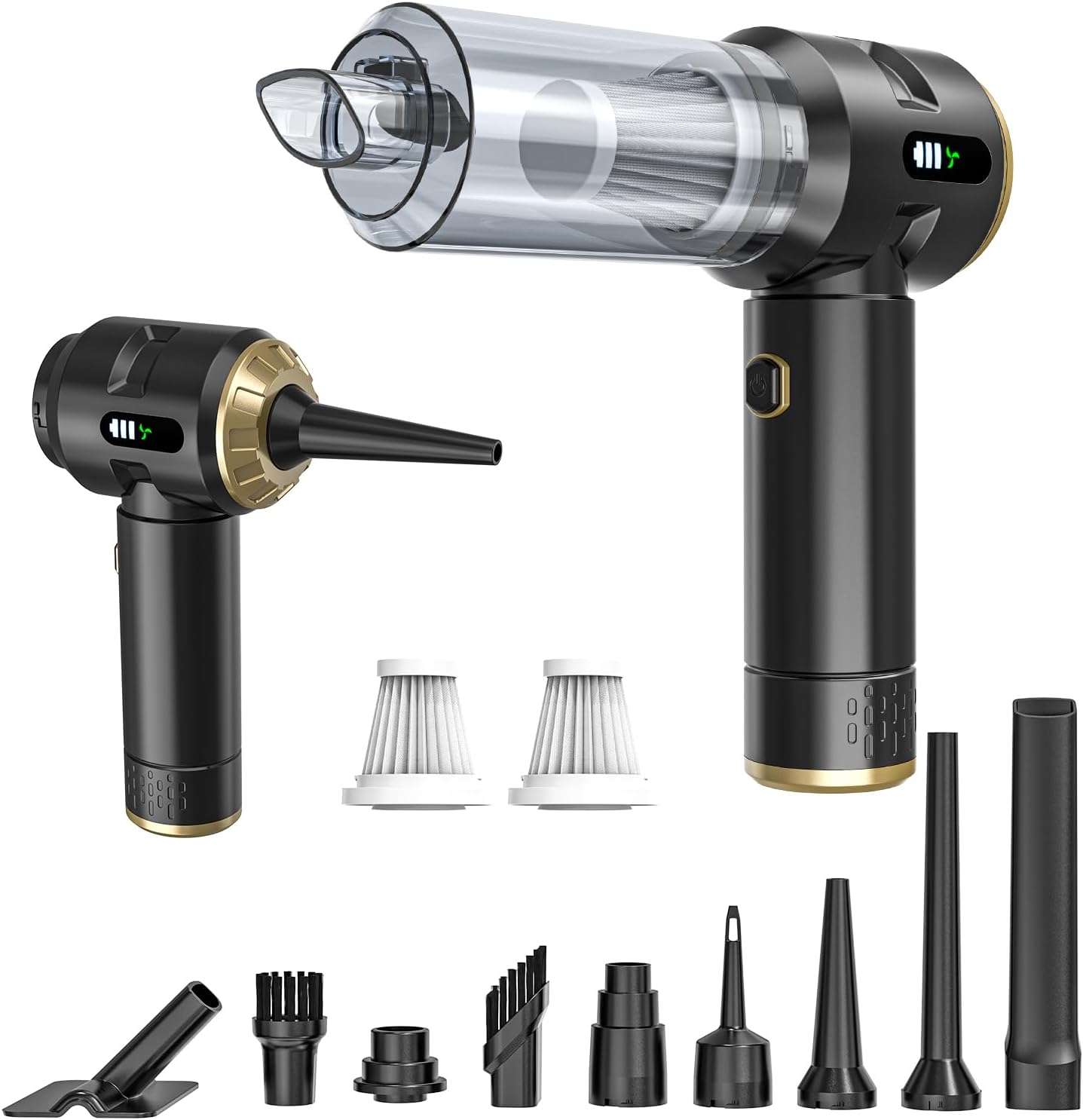 Akku Handstaubsauger 22000 Pa mit Blasfunktion Schwarz Gold