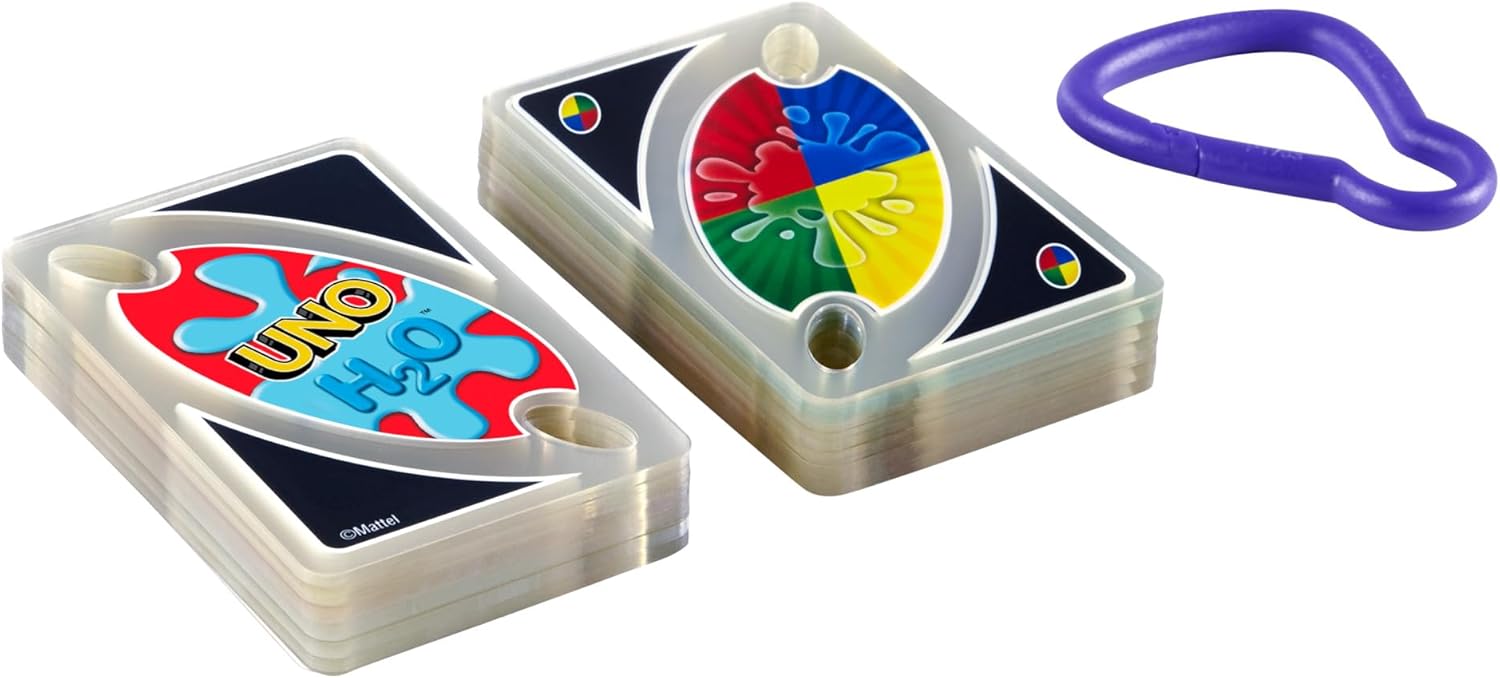 Mattel Games UNO H2O To Go wasserfestes Kartenspiel mit Karabiner 2-10 Spieler
