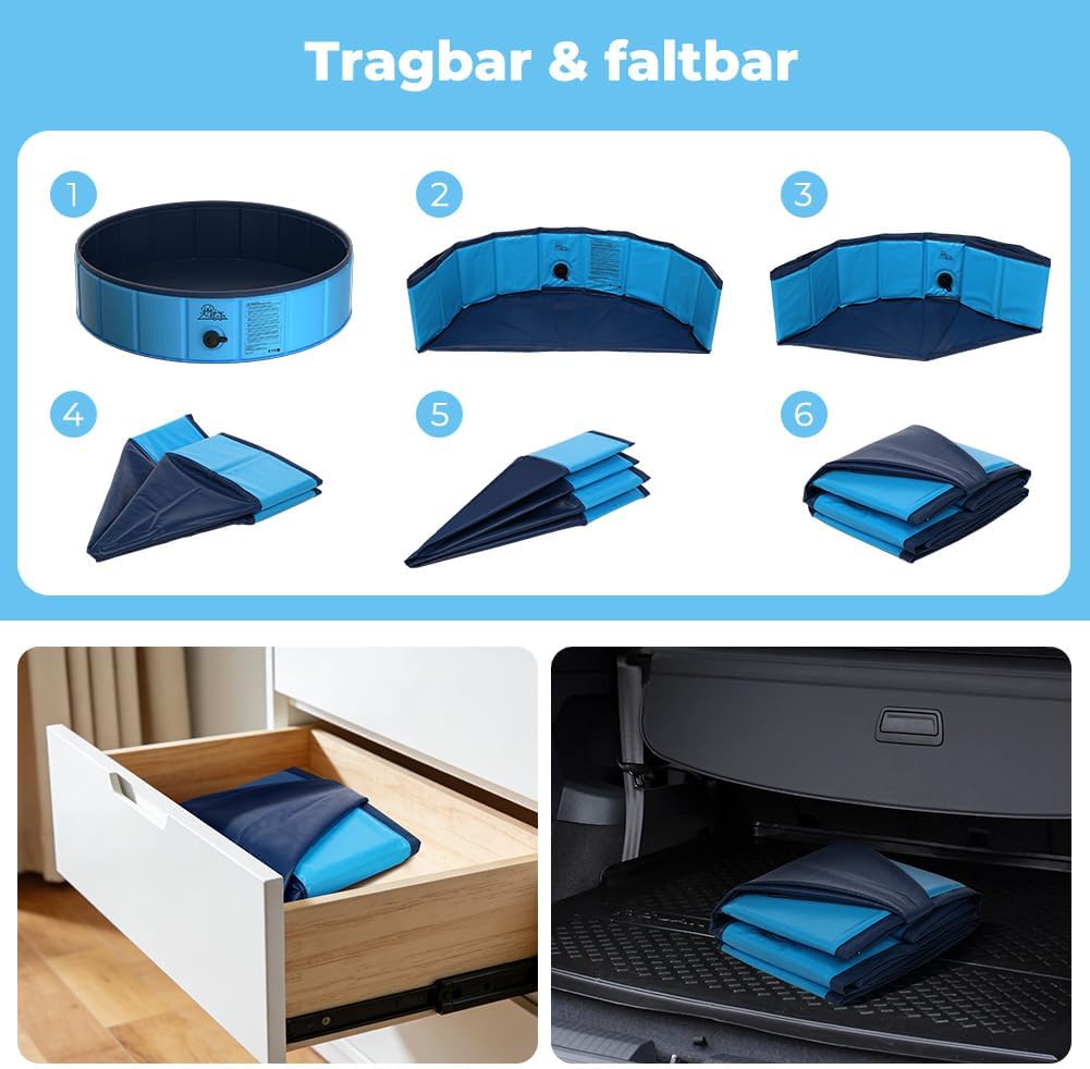 KYG Hunde Pool faltbar 80x20cm rutschfest niedriger Einstieg Ablassventil 20cm-3