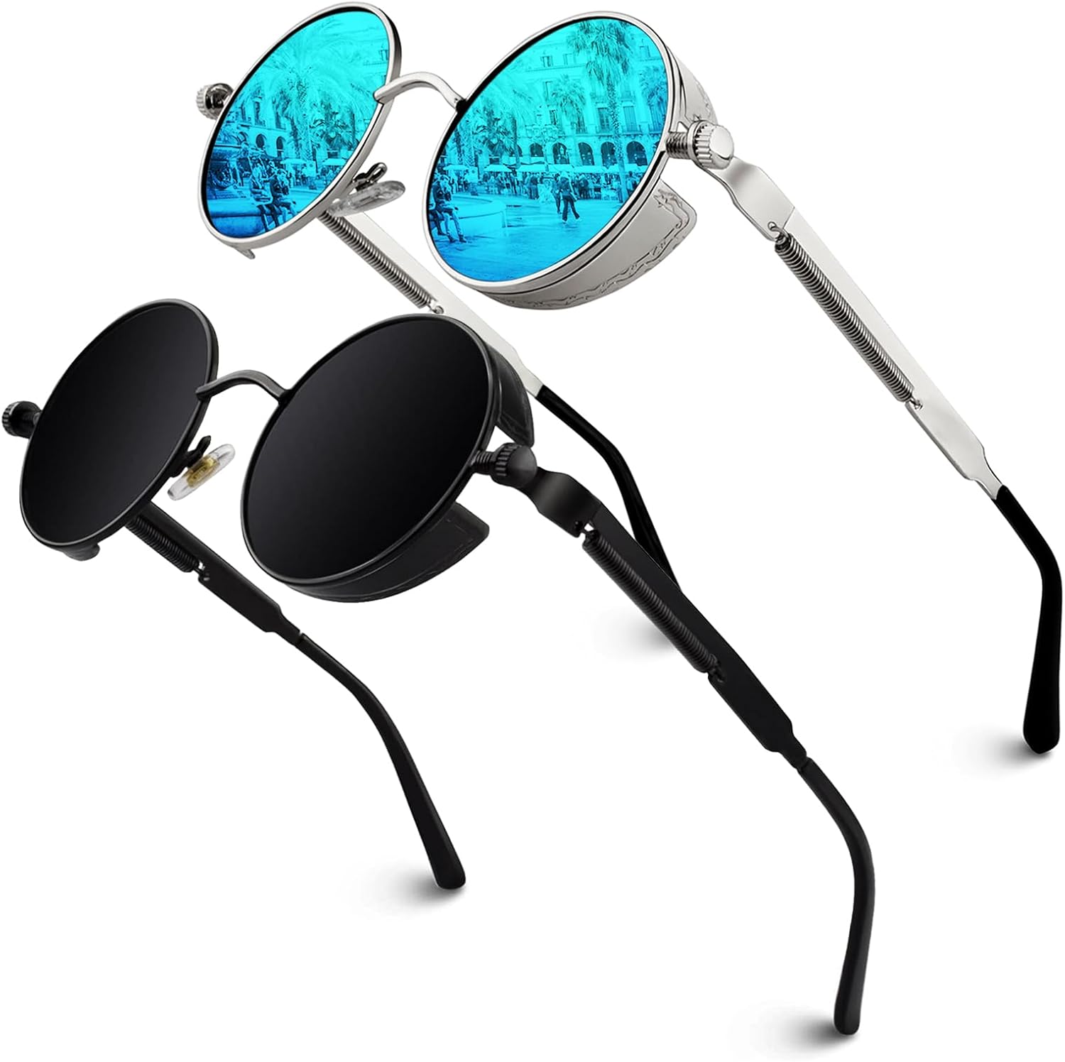 GQUEEN Steampunk Sonnenbrille rund polarisierend UV400 fuer Herren Damen