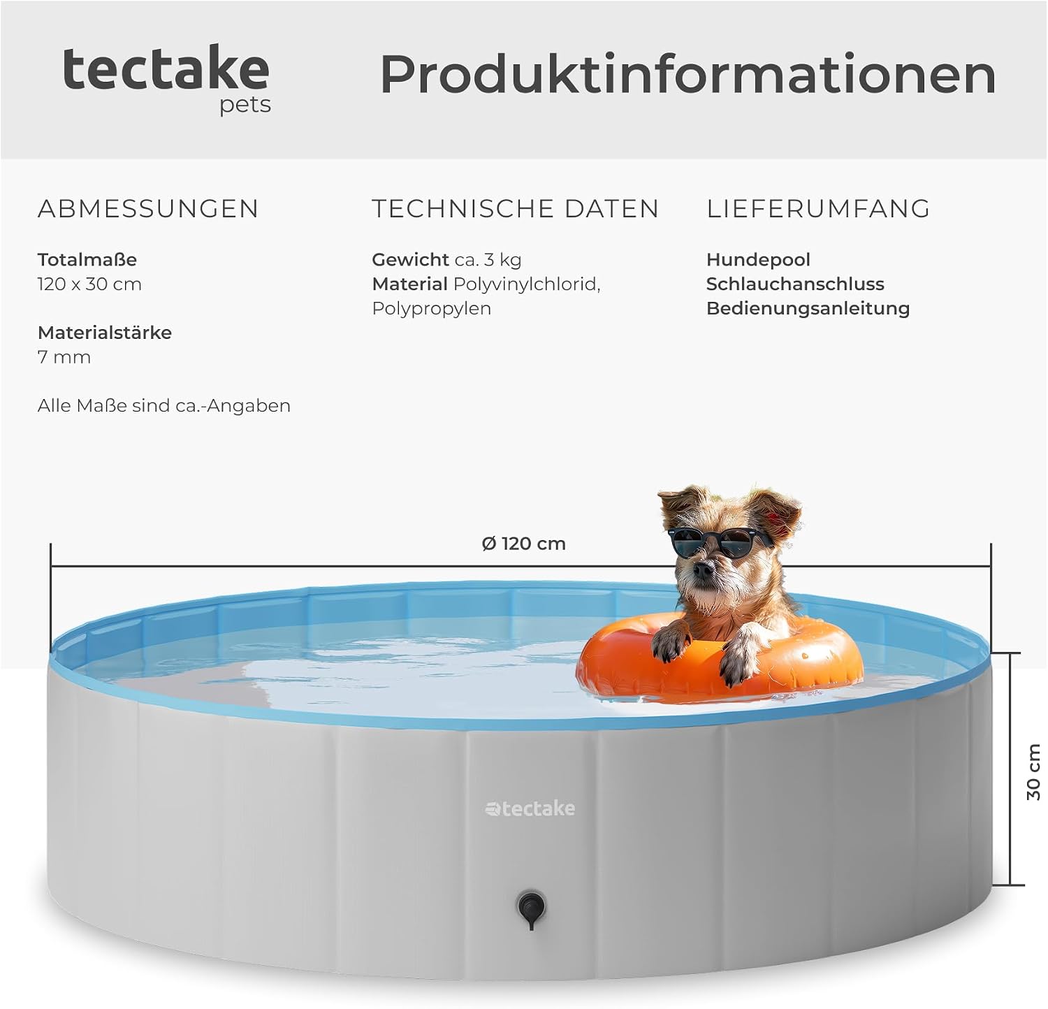 tectake Hundepool faltbar 120cm-160cm Ø, Planschbecken Baellebad fuer Hunde