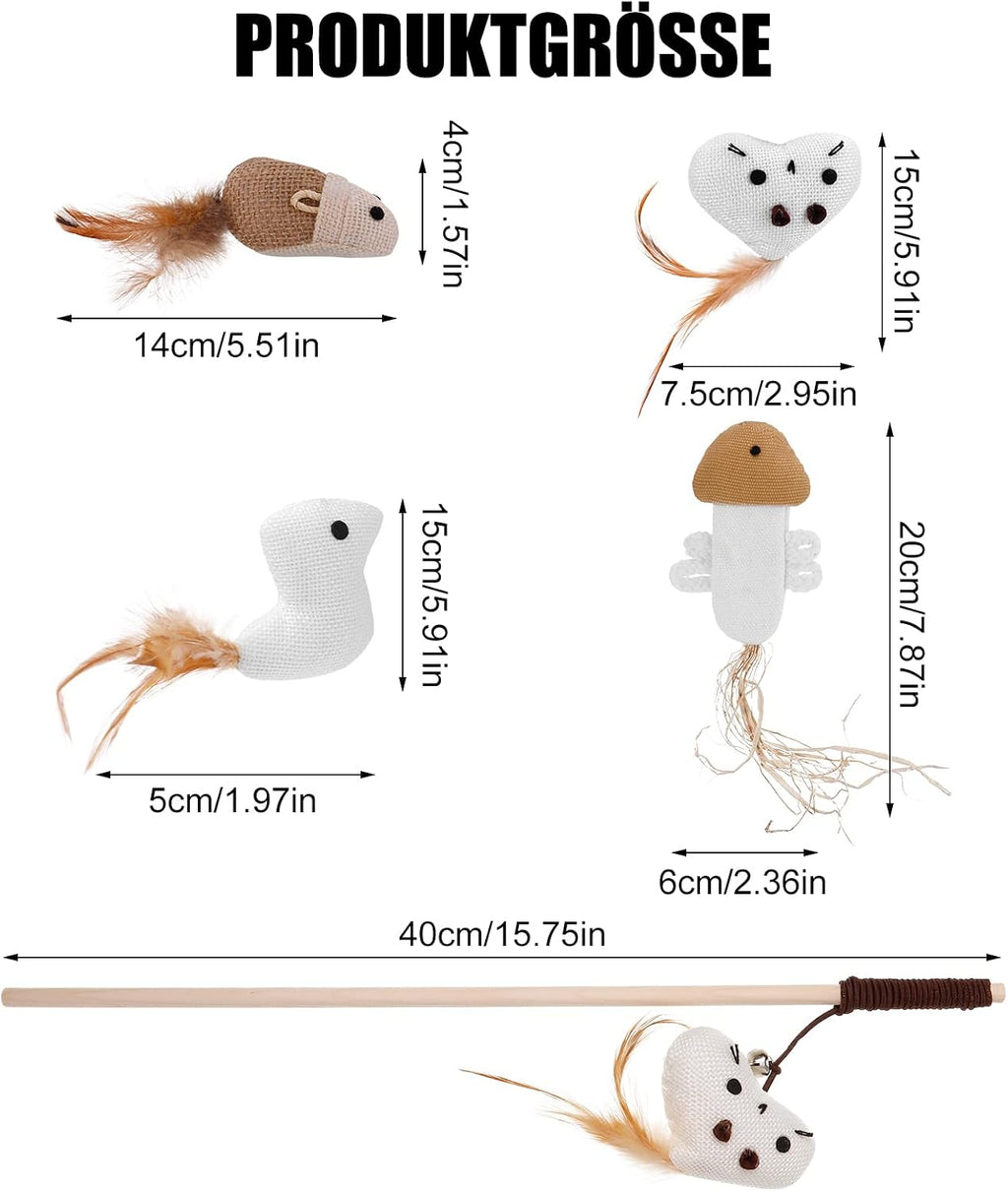 4x Katzenangel Spielzeug Feder Maus Fisch Vogel Set