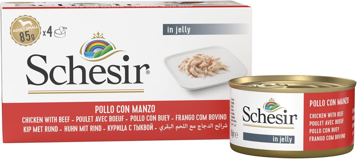 Schesir Dog Hundefutter nass verschiedene Sorten Huehnerfilet mit Lamm 6x4x85g