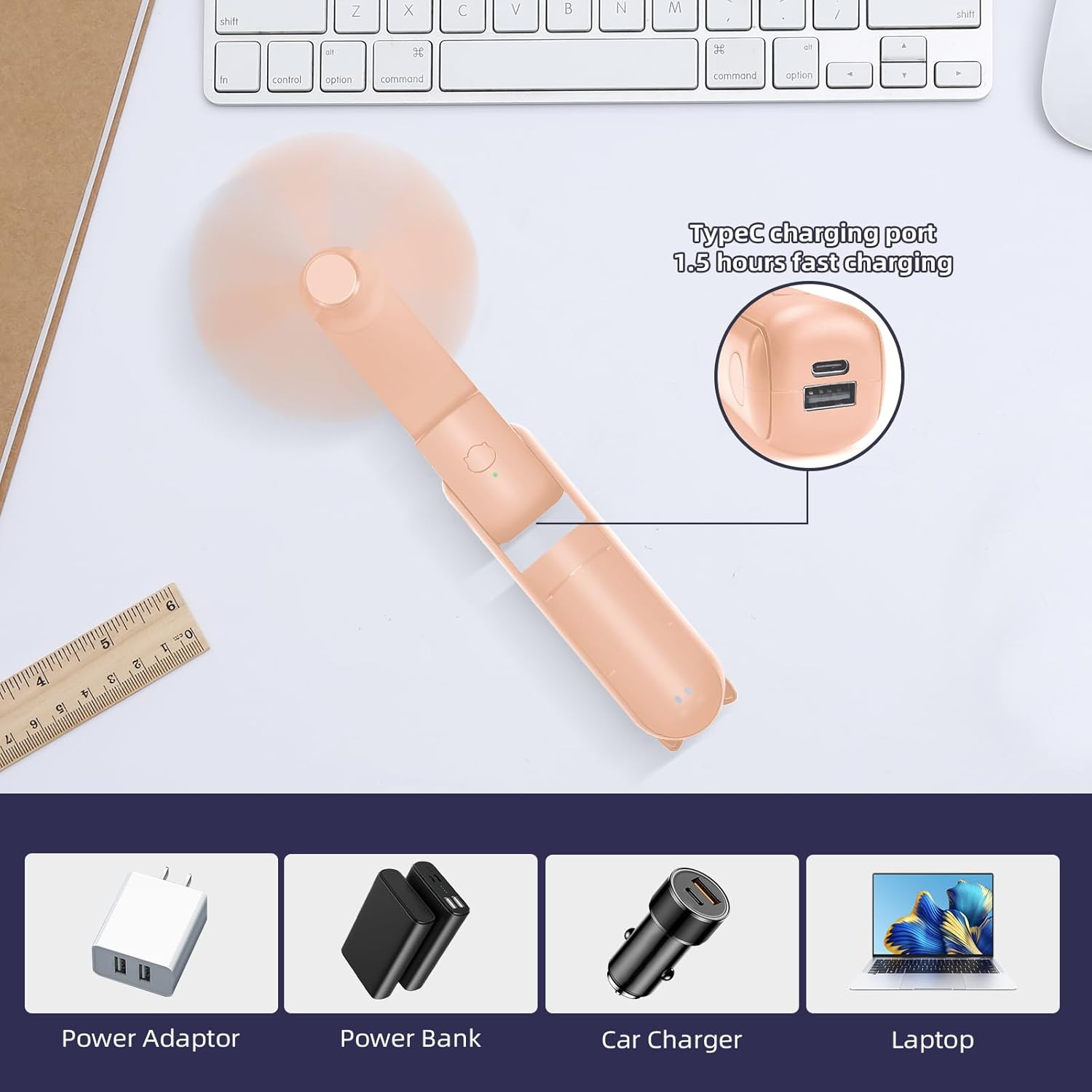 Jsdoin Mini Handventilator wiederaufladbar faltbar USB 3 Geschwindigkeiten