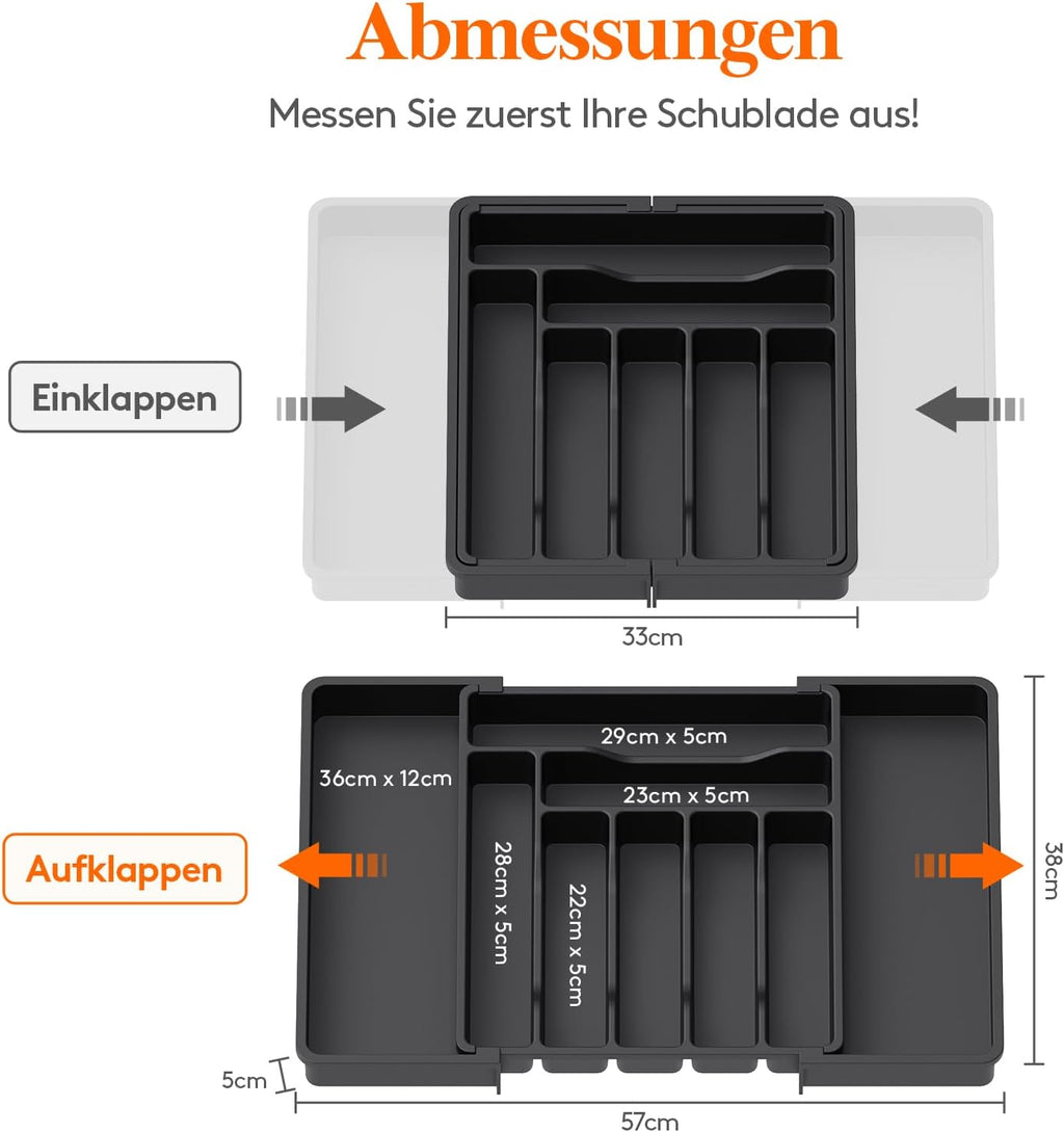 Lifewit Besteckkasten verstellbar Kunststoff Einsatz fuer Schublade
