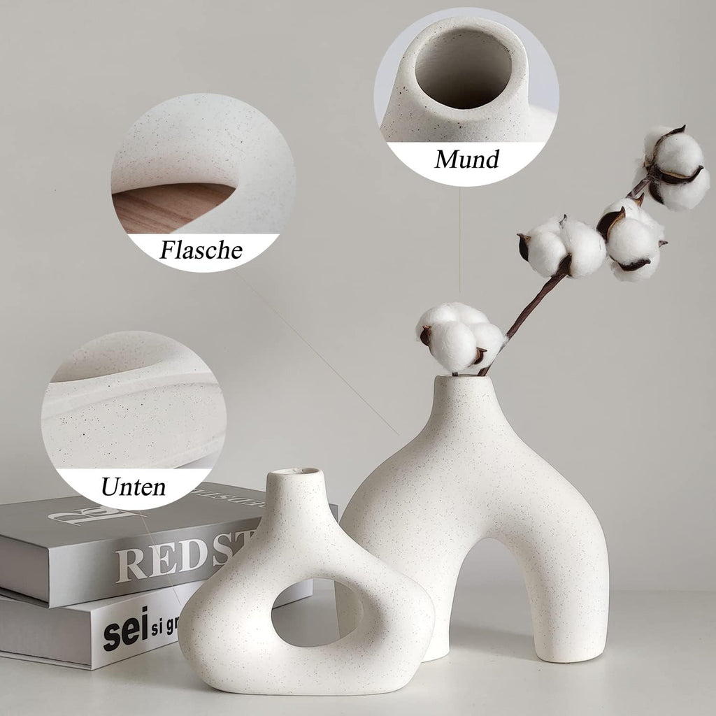 CEMABT Vasen-Set Doppelberg 2er Keramik Beige Boho Nordic Deko