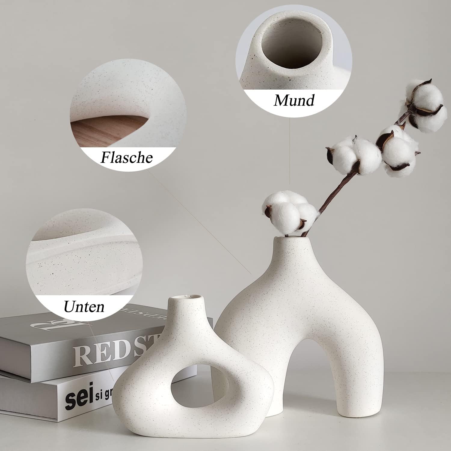 CEMABT Vasen-Set Doppelberg 2er Keramik Beige Boho Nordic Deko