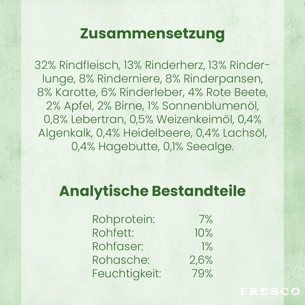 FRESCO Hundefutter Nassbarf Rind 6x800g getreidefrei 80% Frischfleisch verschied
