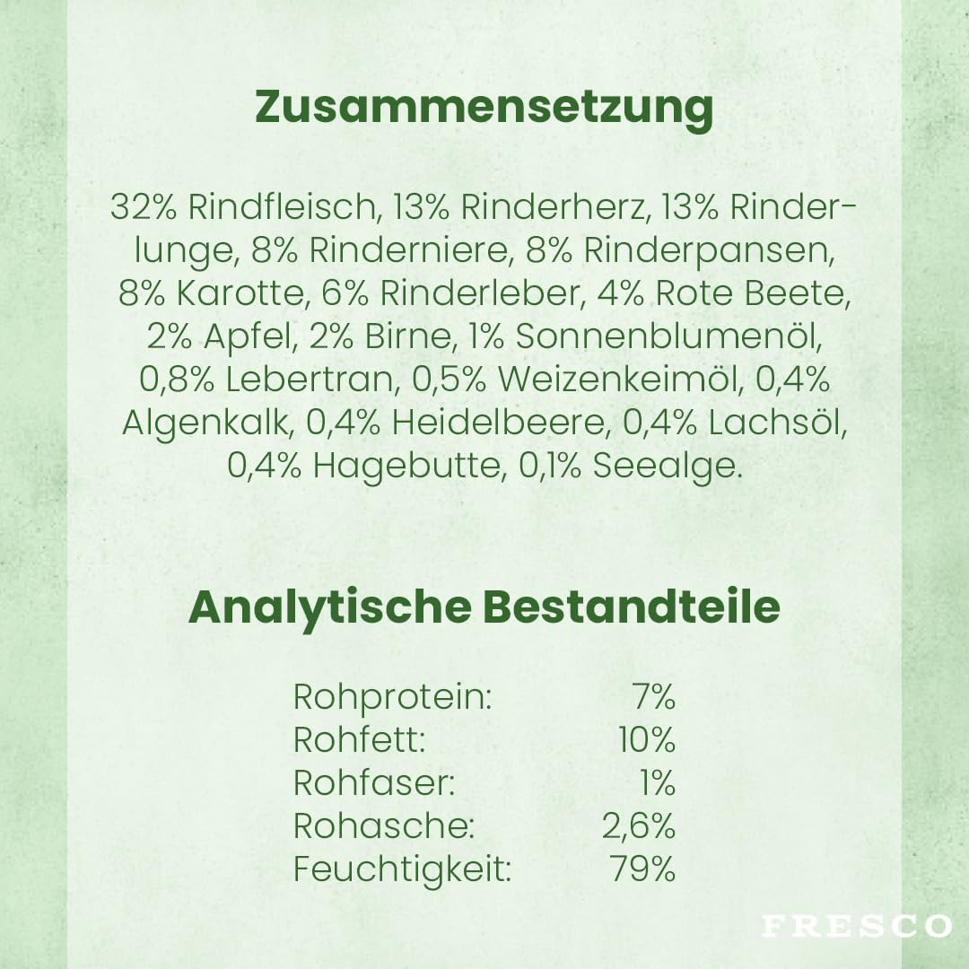 FRESCO Hundefutter Nassbarf Rind 6x800g getreidefrei 80% Frischfleisch verschied