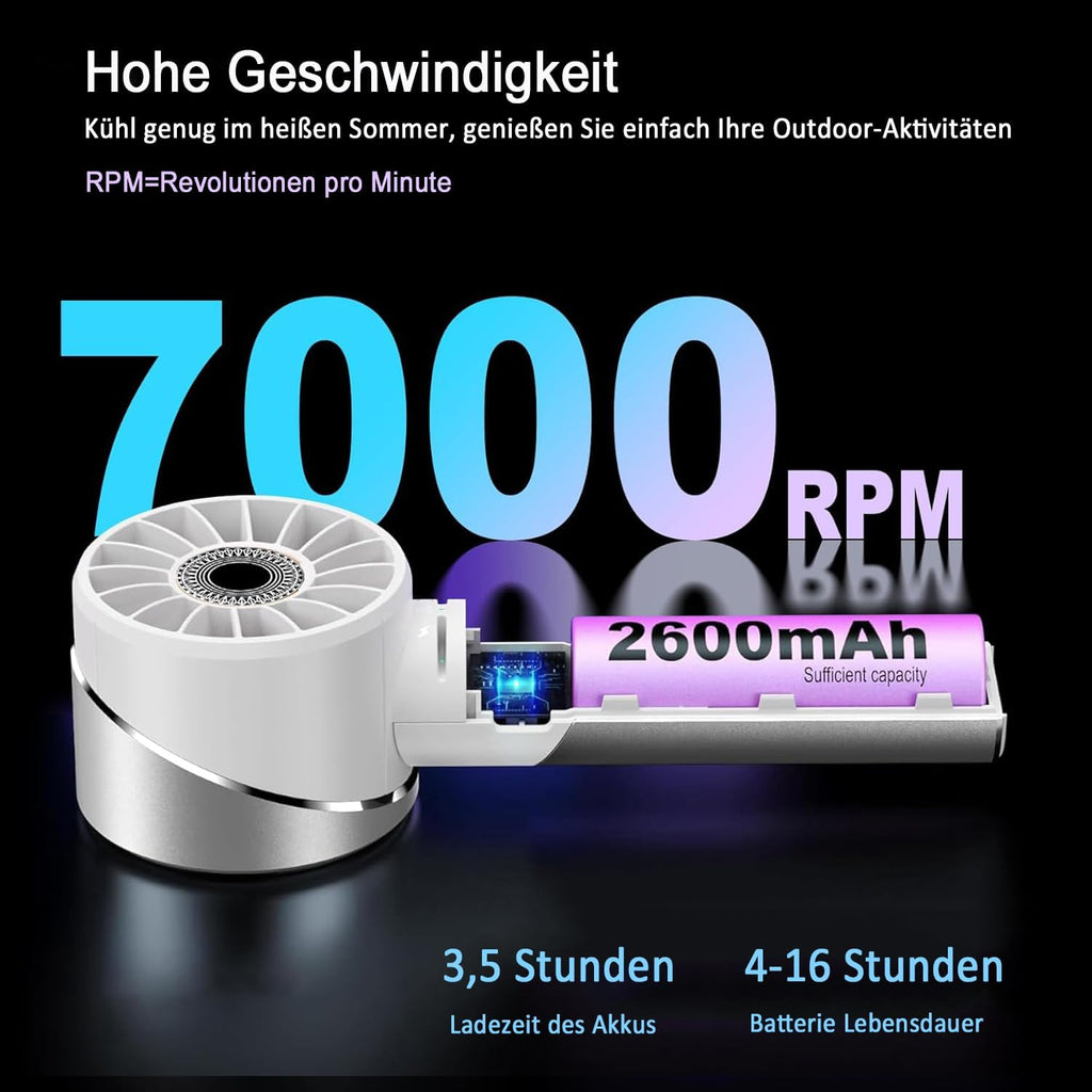 Handventilator Akku wiederaufladbar USB Metall Mini 7000 rpm Tragbar Turbo