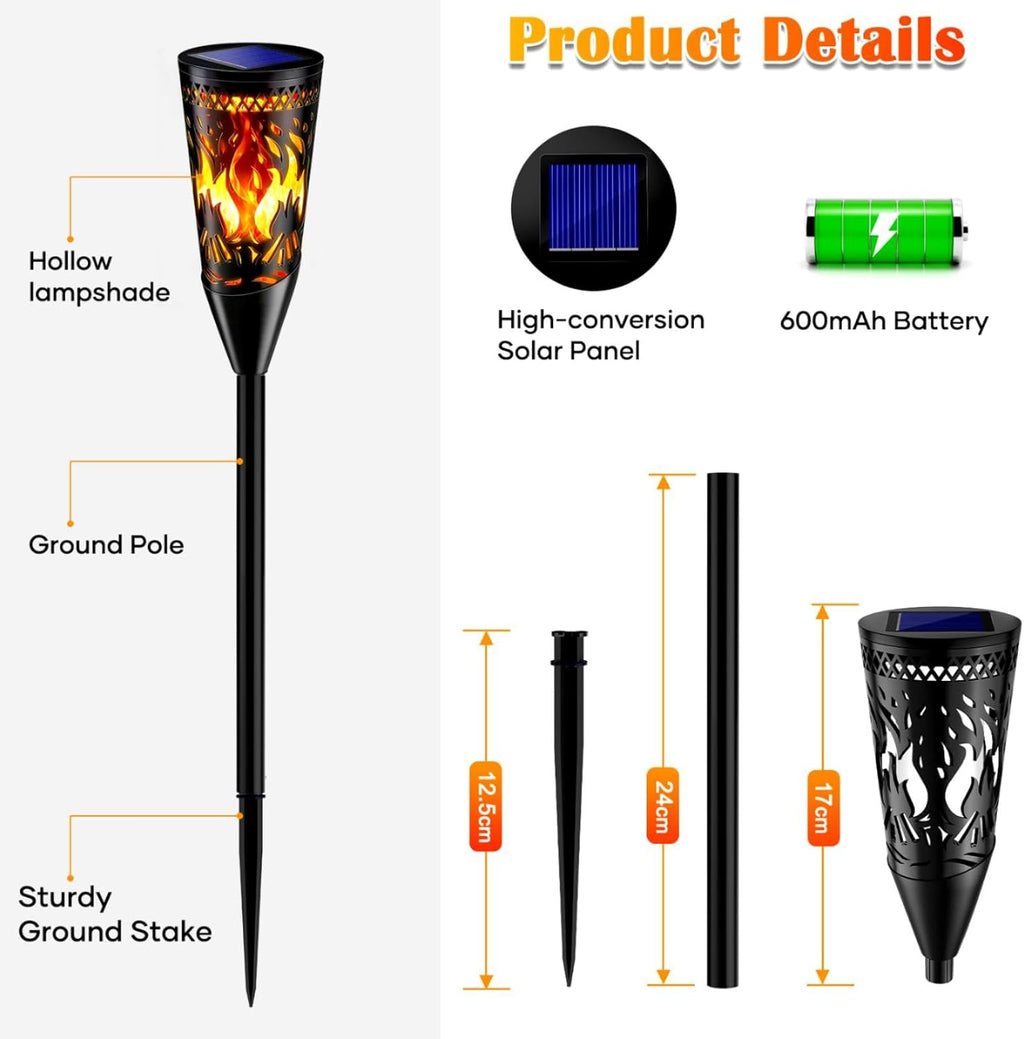 FIFlying Solar Gartenfackeln 6er Set mit Flammeneffekt, IP65, 2 Modi