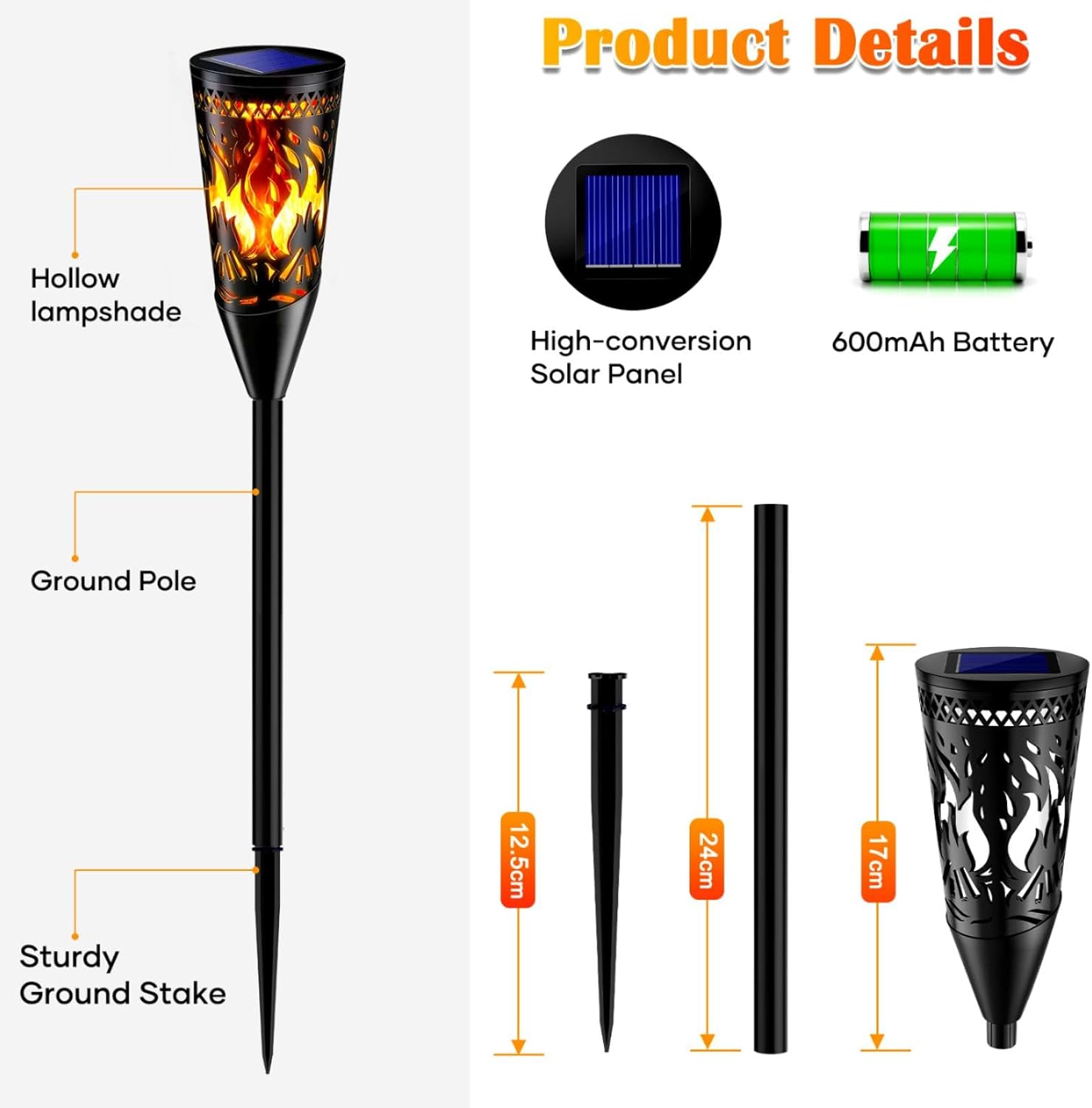 FIFlying Solar Gartenfackeln 6er Set mit Flammeneffekt, IP65, 2 Modi