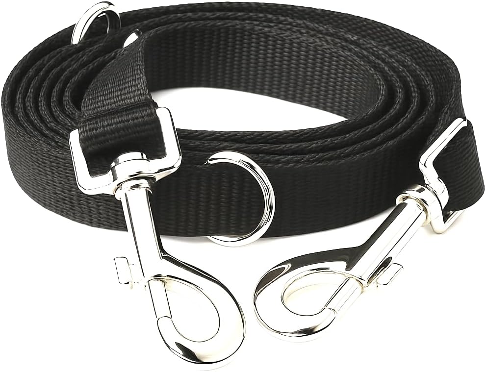 Leisegruen Hundeleine Nylon verstellbar 3m-10m mit 2 Karabinern Schwarz