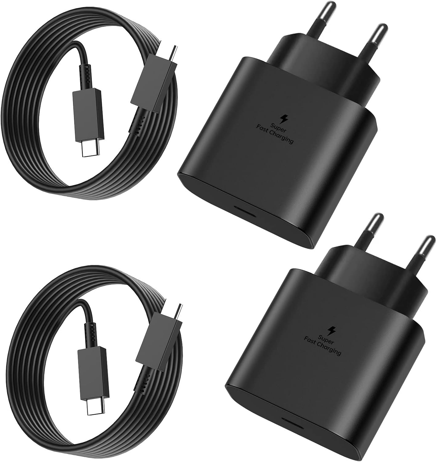 2x 25W USB-C Schnellladegeraet mit 2 m Kabel fuer Samsung iPhone