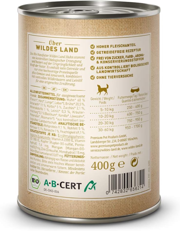 WILDES LAND Ente Nassfutter 12x400g verschiedene Sorten getreidefrei