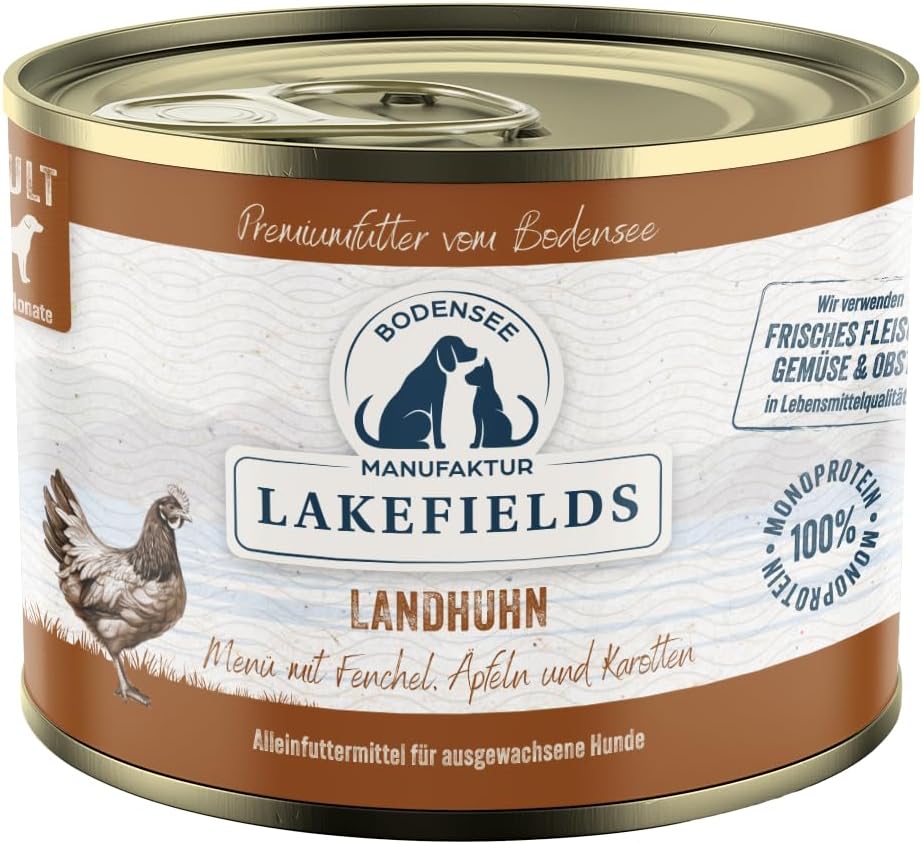 Lakefields Hundefutter Nass Huhn 61% getreidefrei 6x800g