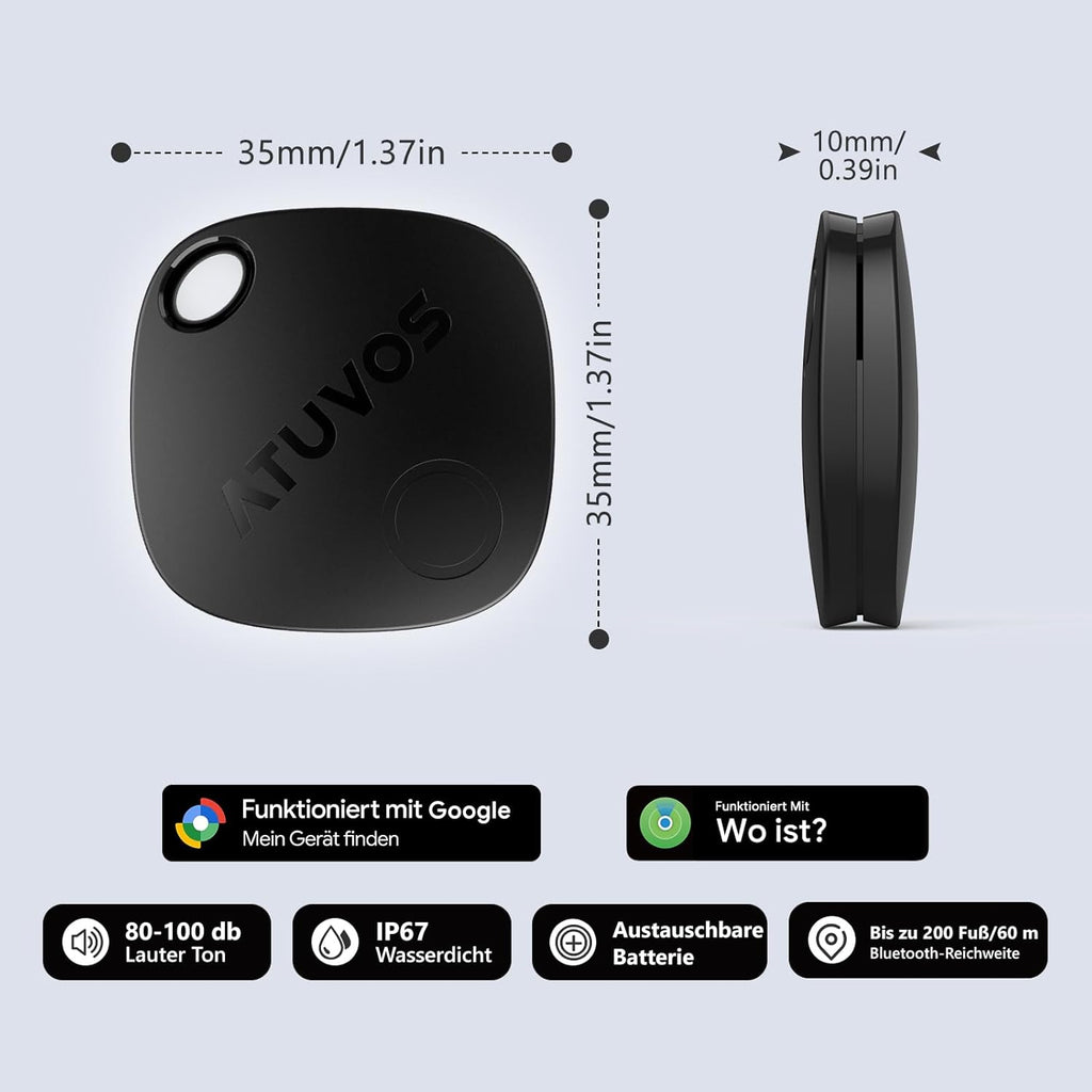 ATUVOS AirTag Pro Bluetooth Tracker fuer Android und iOS Dual-System Schluessel