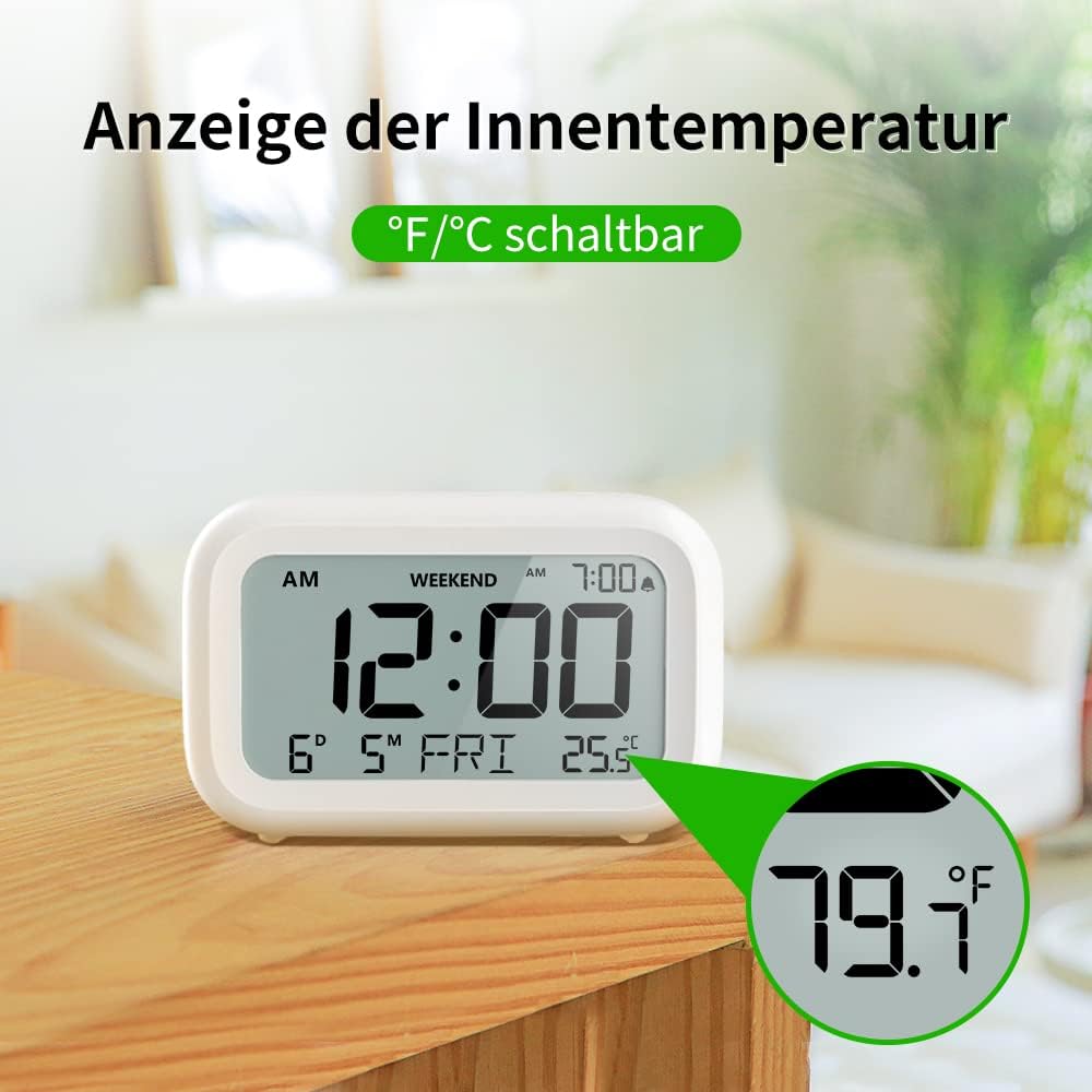 DOOMAY Digitaler Wecker LCD mit Snooze Wochenendmodus Batterie Nachttisch