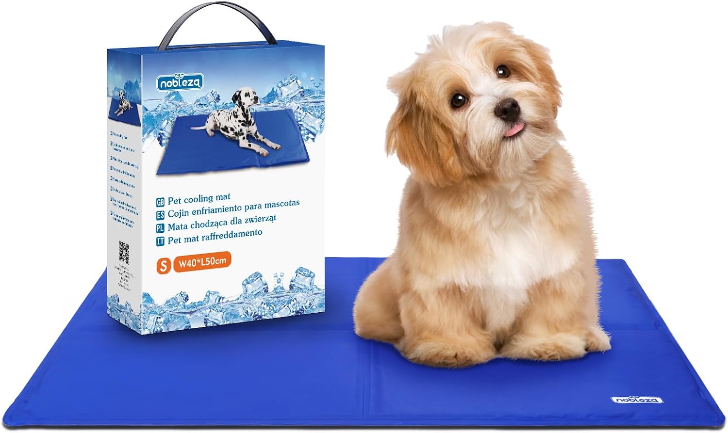 Nobleza Kuehlmatte fuer Hunde 65x50 cm Blau selbstkuehlend Gel 1cm-2cm