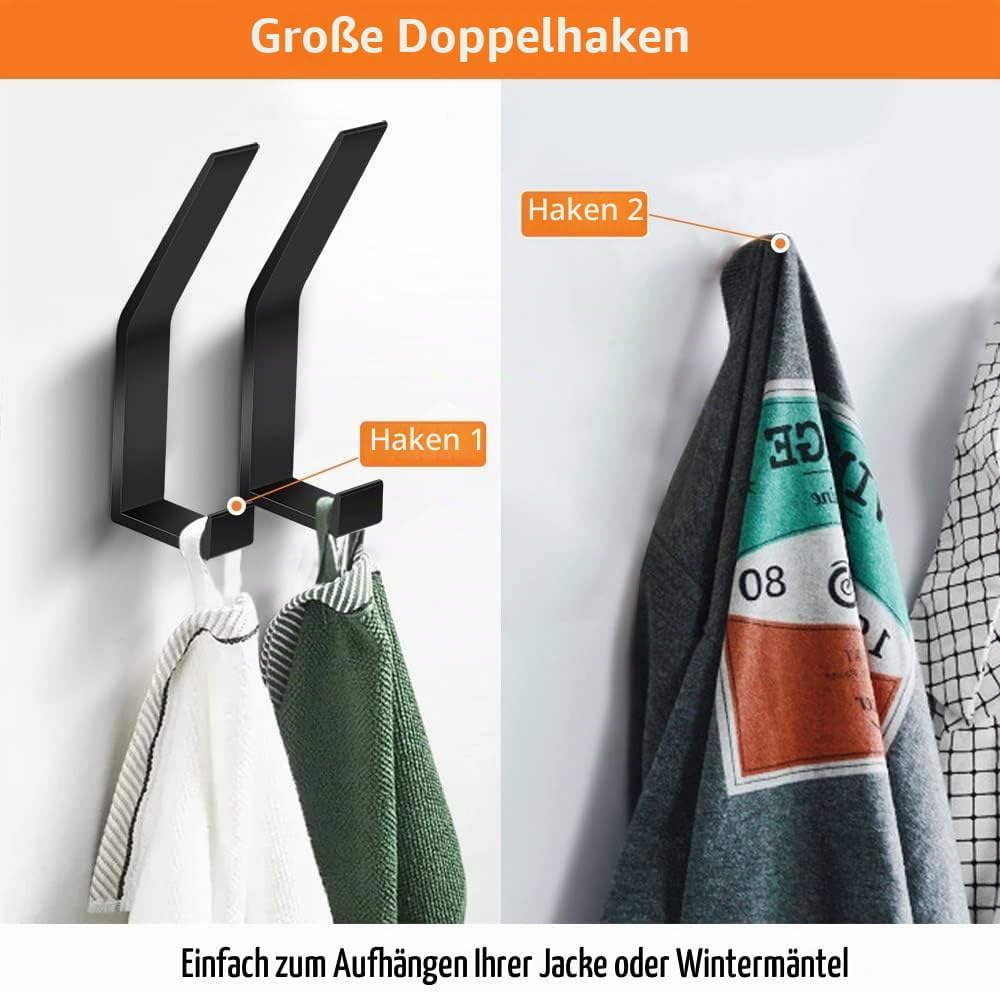 Kleiderhaken Wand 8er Set schwarz unsichtbar zum Bohren Handtuchhaken