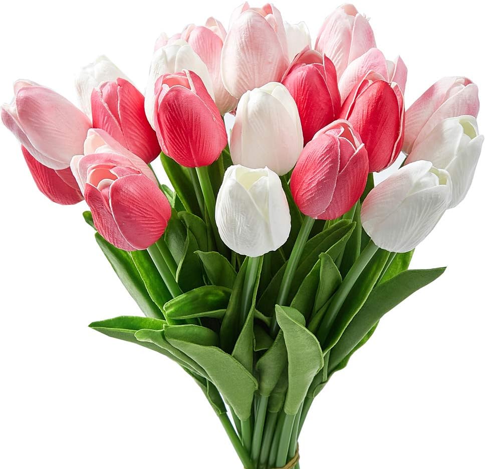 Kuenstliche Tulpen Real Touch 24 Stueck bunt Kunstblumen Strauss